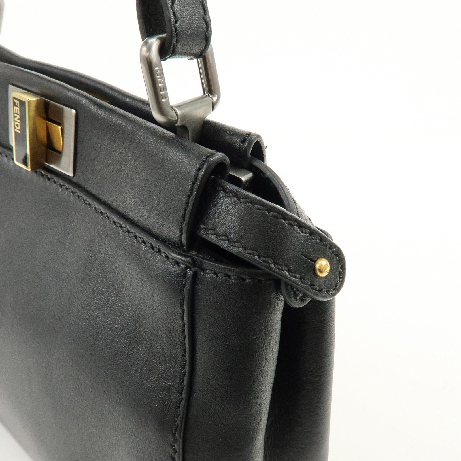 FENDI Peekaboo Leather 2Way Bag Hand Bag Shoulder Bag Black 8BN227