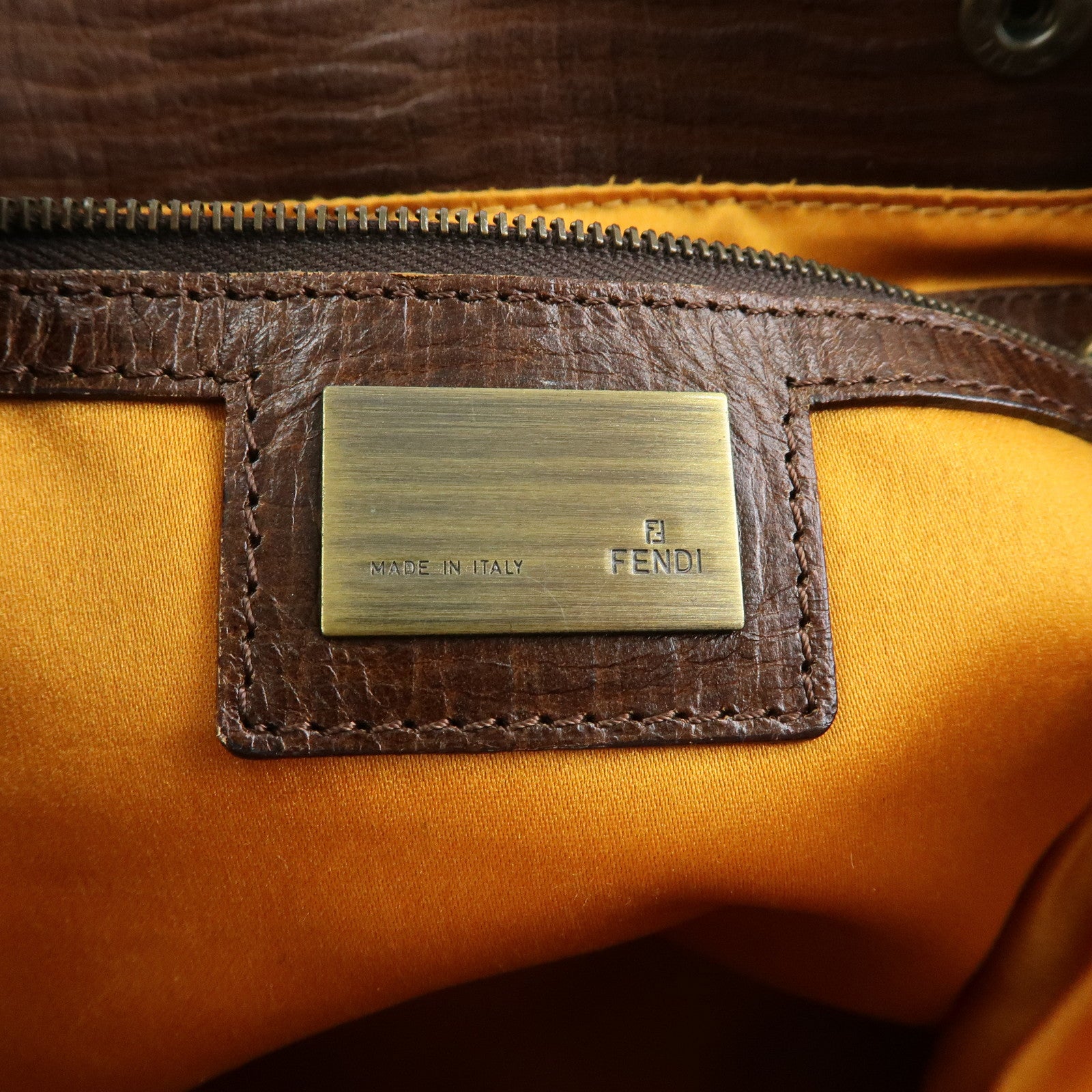 FENDI Etnico Denim Leather Tote Bag Shoulder Bag Blue Brown 8BN157