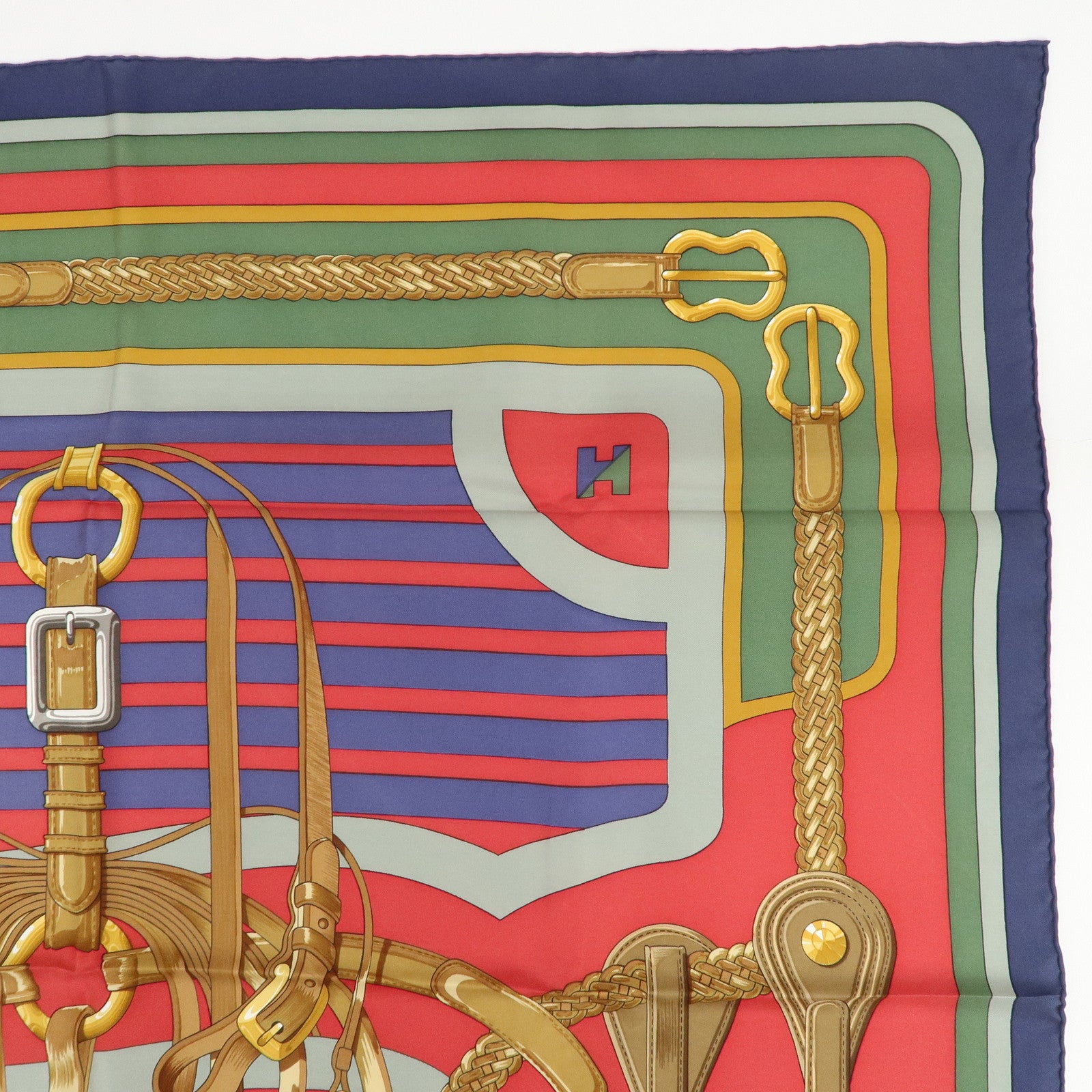 HERMES Carre 90 Silk 100% COACHING Scarf Red Multi Color