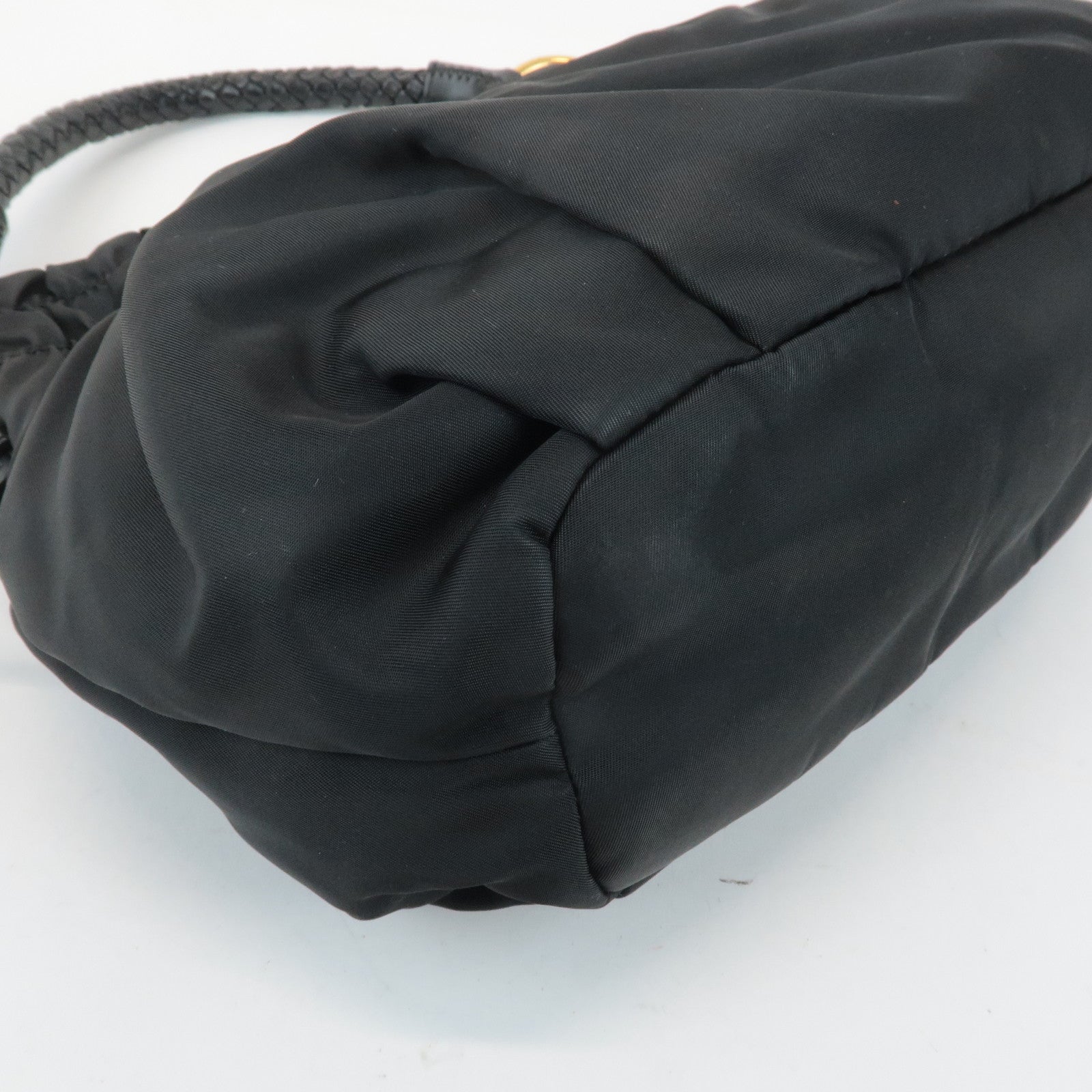 PRADA Ribbon Leather Nylon Shoulder Bag Hand Bag Black