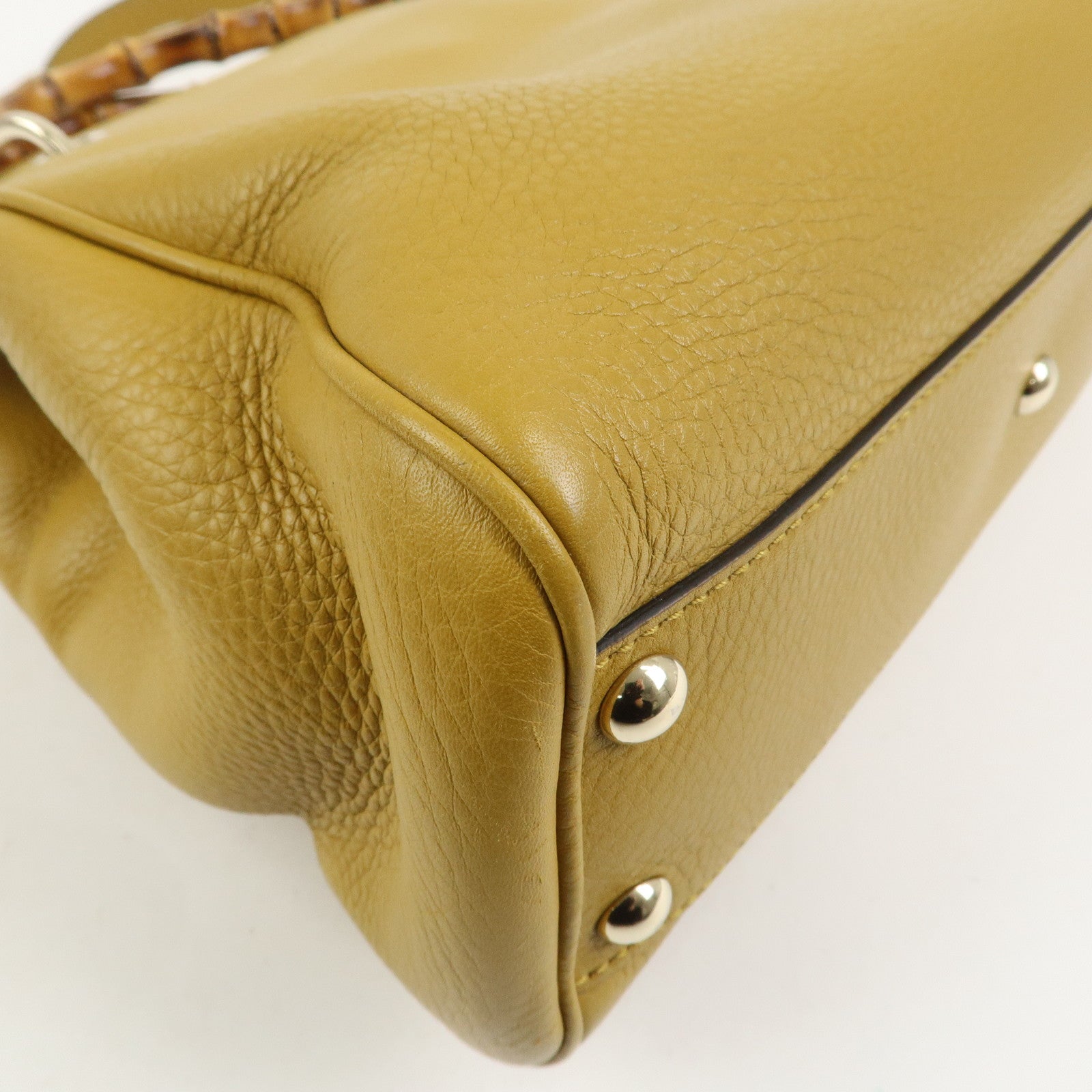 GUCCI Bamboo Leather 2Way Bag Tote Shoulder Bag Mustard 336032