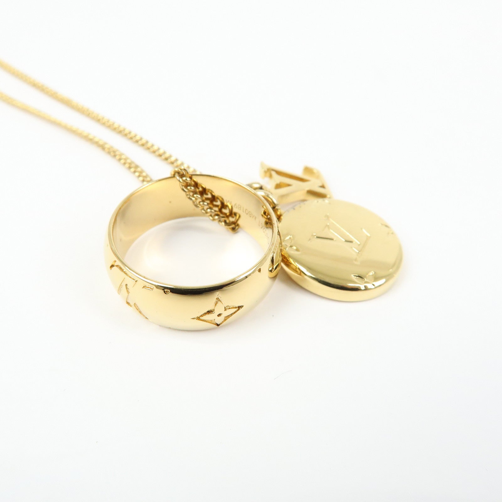 Louis Vuitton Metal Monogram Ring Necklace Gold M80189
