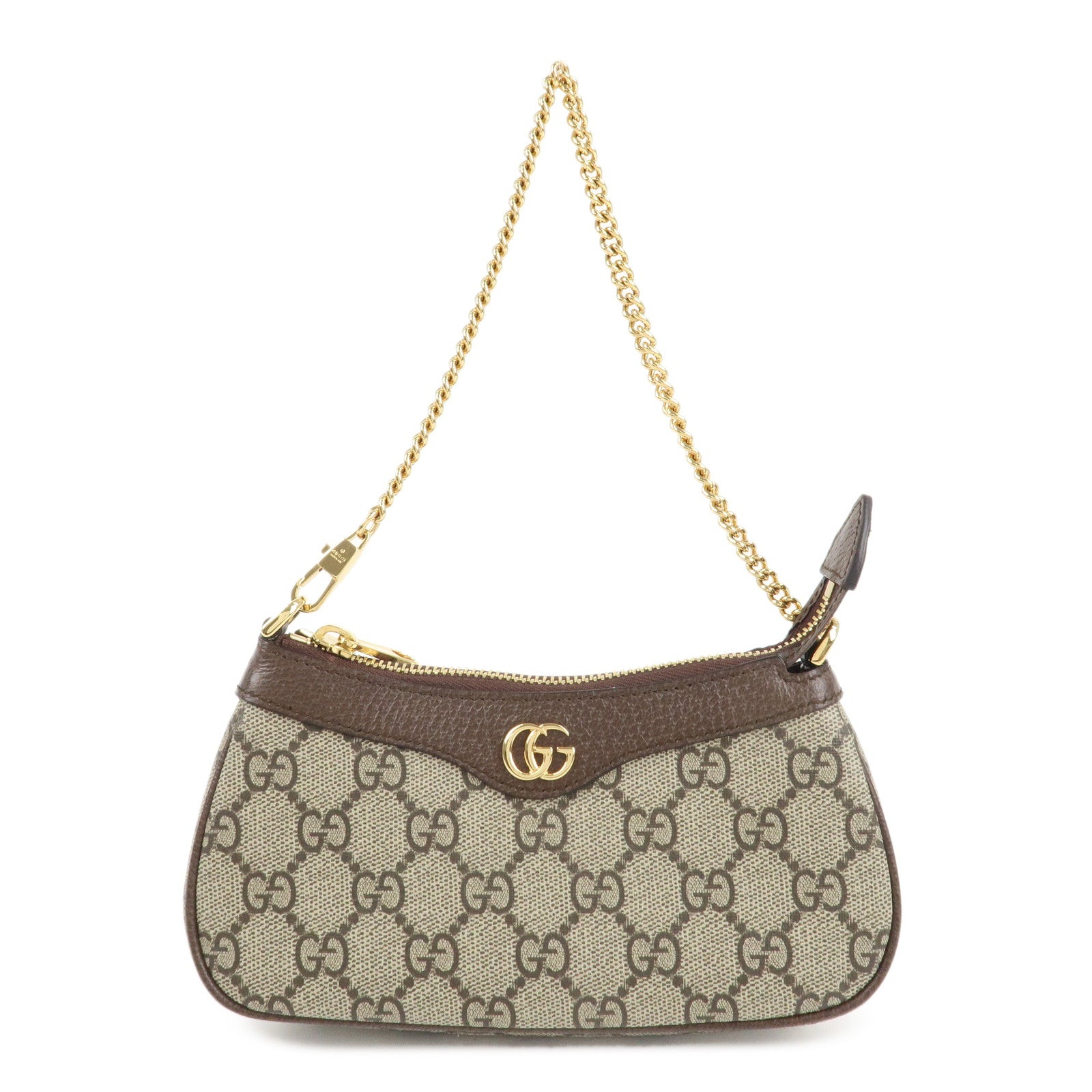 GUCCI Ophidia Leather GG Supreme Chain Pouch Beige Brown 764960 Used