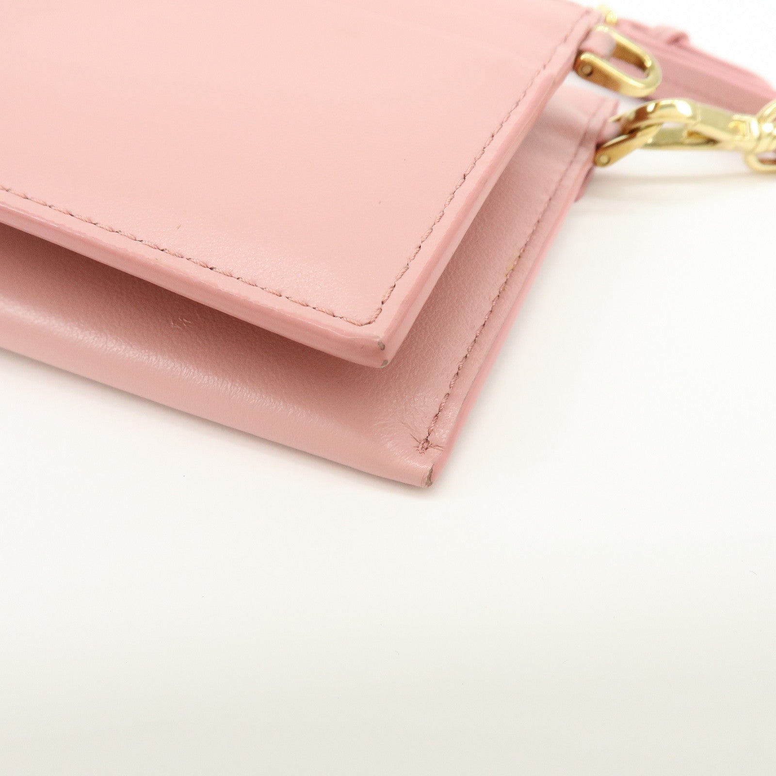 MIU MIU Madras Leather Rhinestone Card Case Heart Love letter Pink
