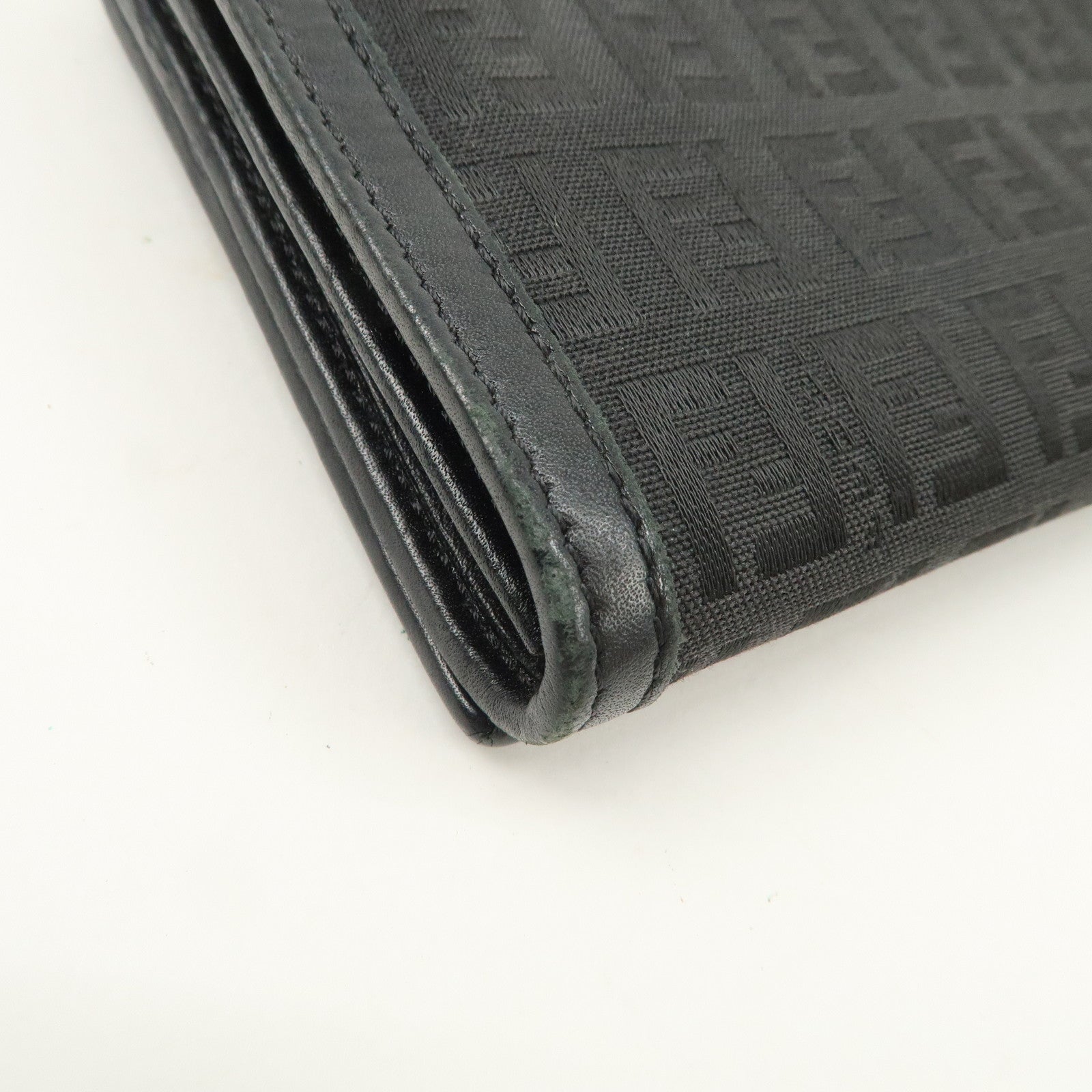 FENDI Zucchino Canvas Leather Bi-fold Long Wallet Black 8M0000 Used