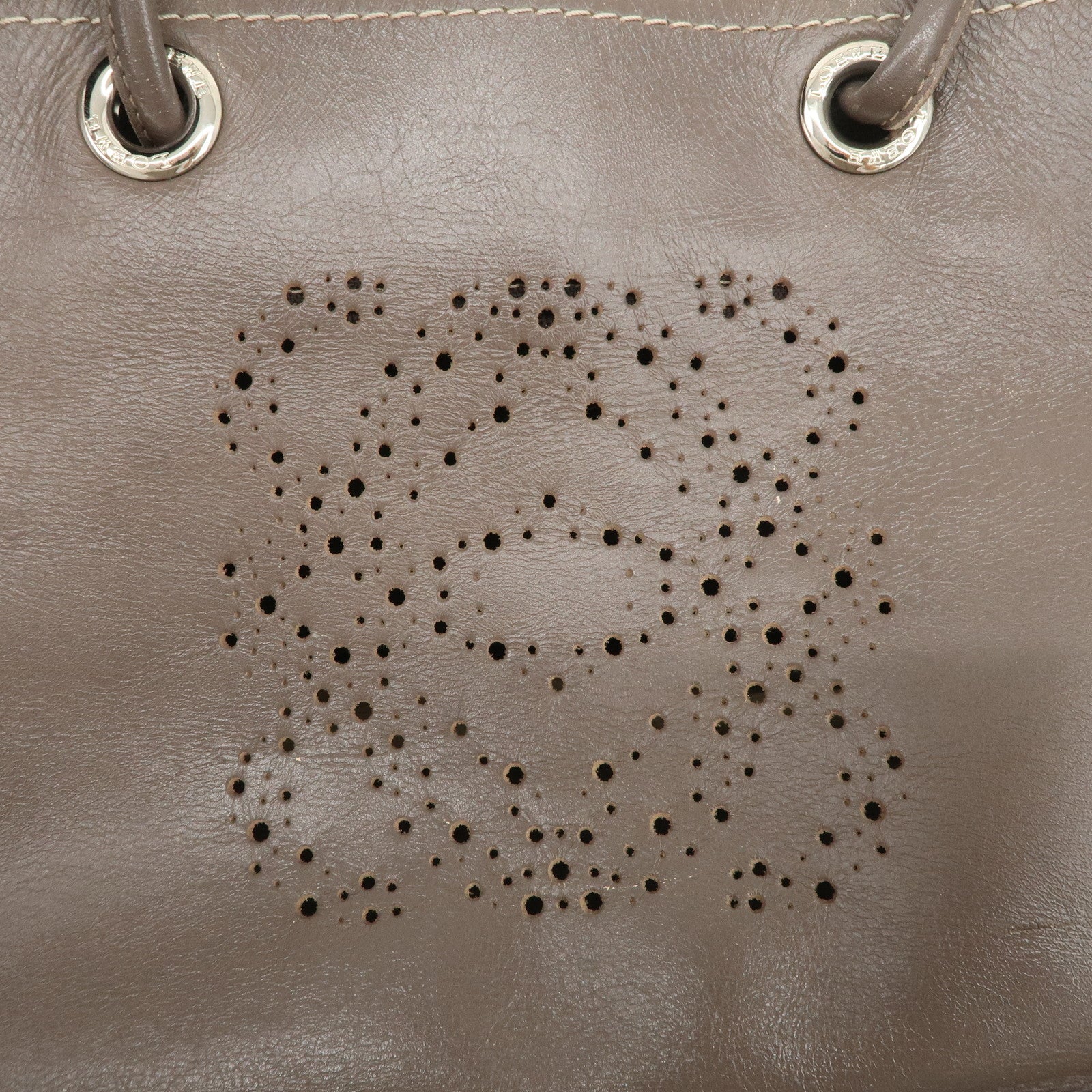 LOEWE Anagram Leather Shopper Tote Bag Shoulder Bag Brown Used