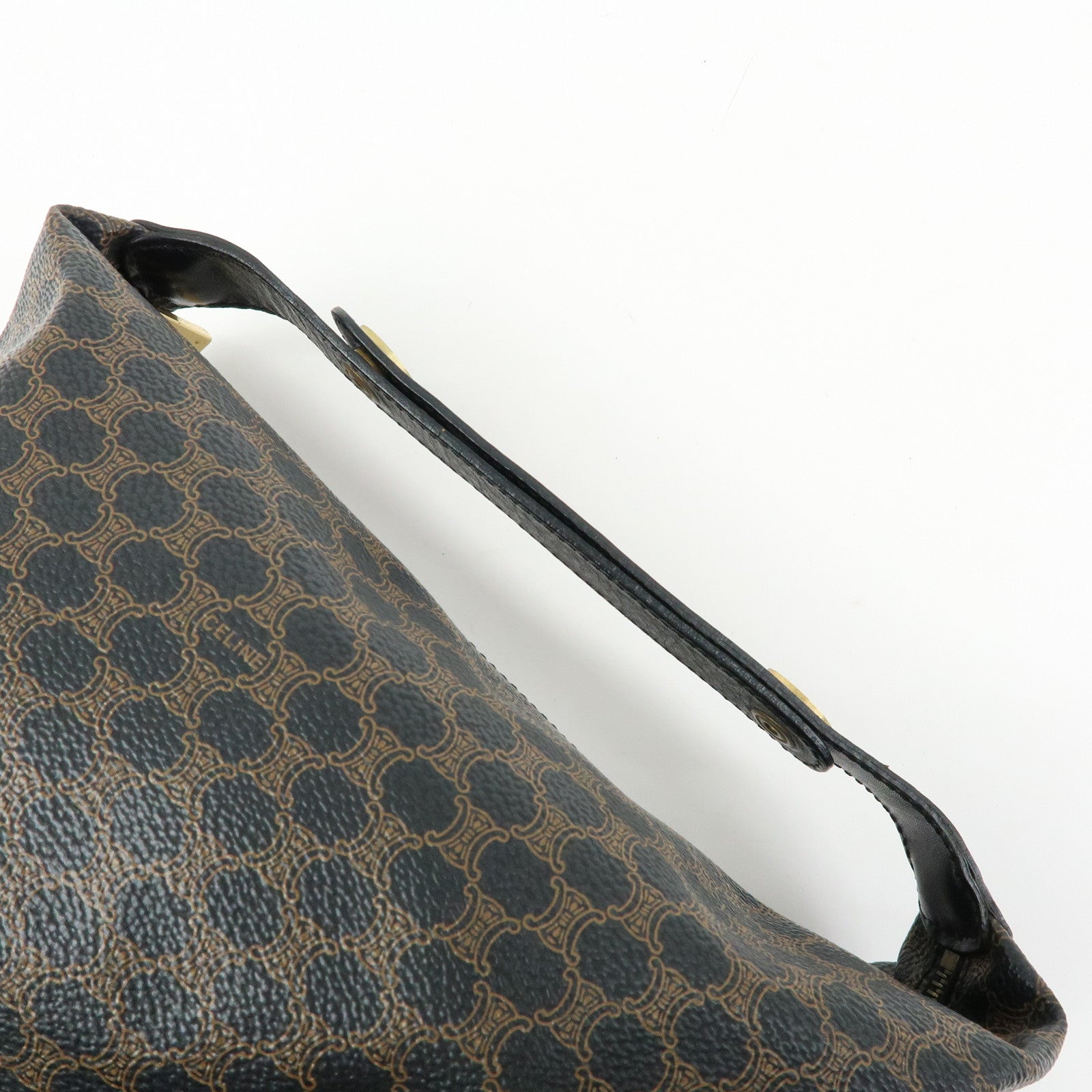 CELINE Macadam PVC Coated Canvas Leather Hand Bag Black Brown