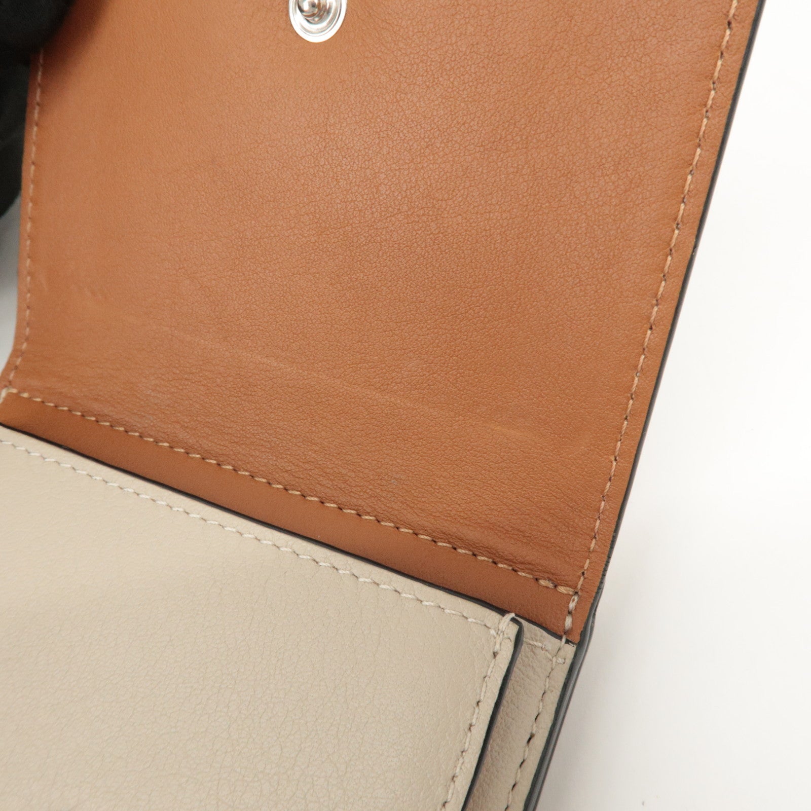 LOEWE Anagram Leather Tri-fold Compact Wallet Beige C500TR2X01 Used