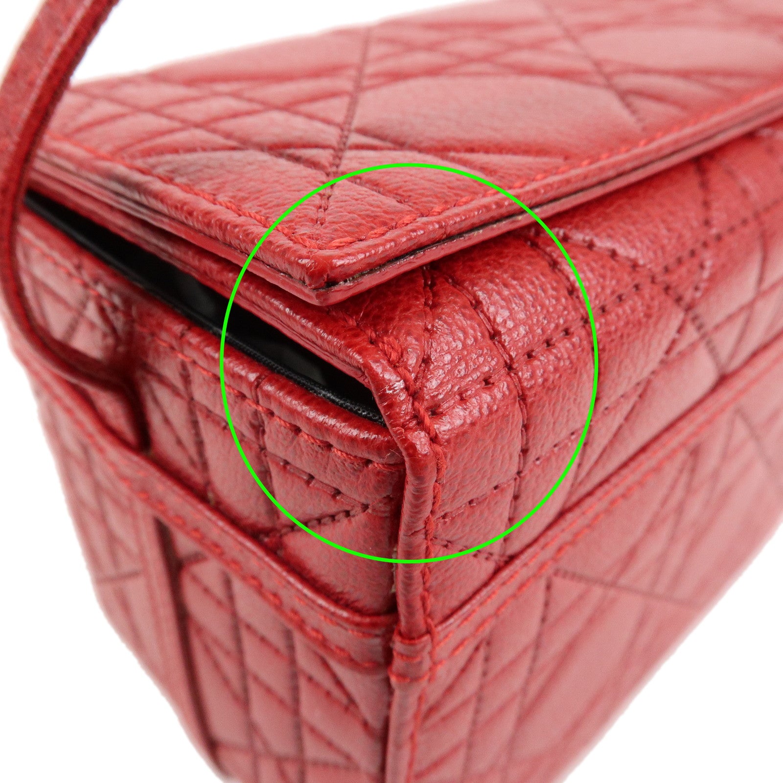 Christian Dior Cannage Leather Vanity Bag Hand Bag Red Silver HDW Used