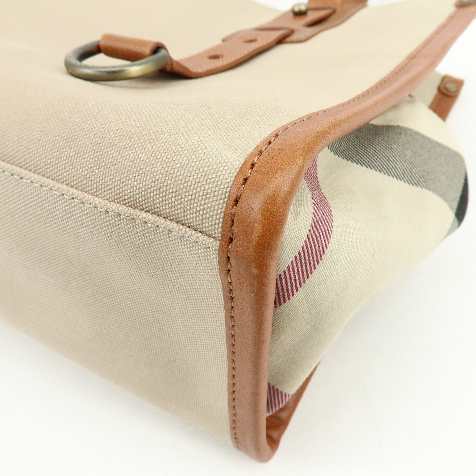 BURBERRY Nova Plaid Canvas Leather Tote Bag Hand Bag Beige Brown