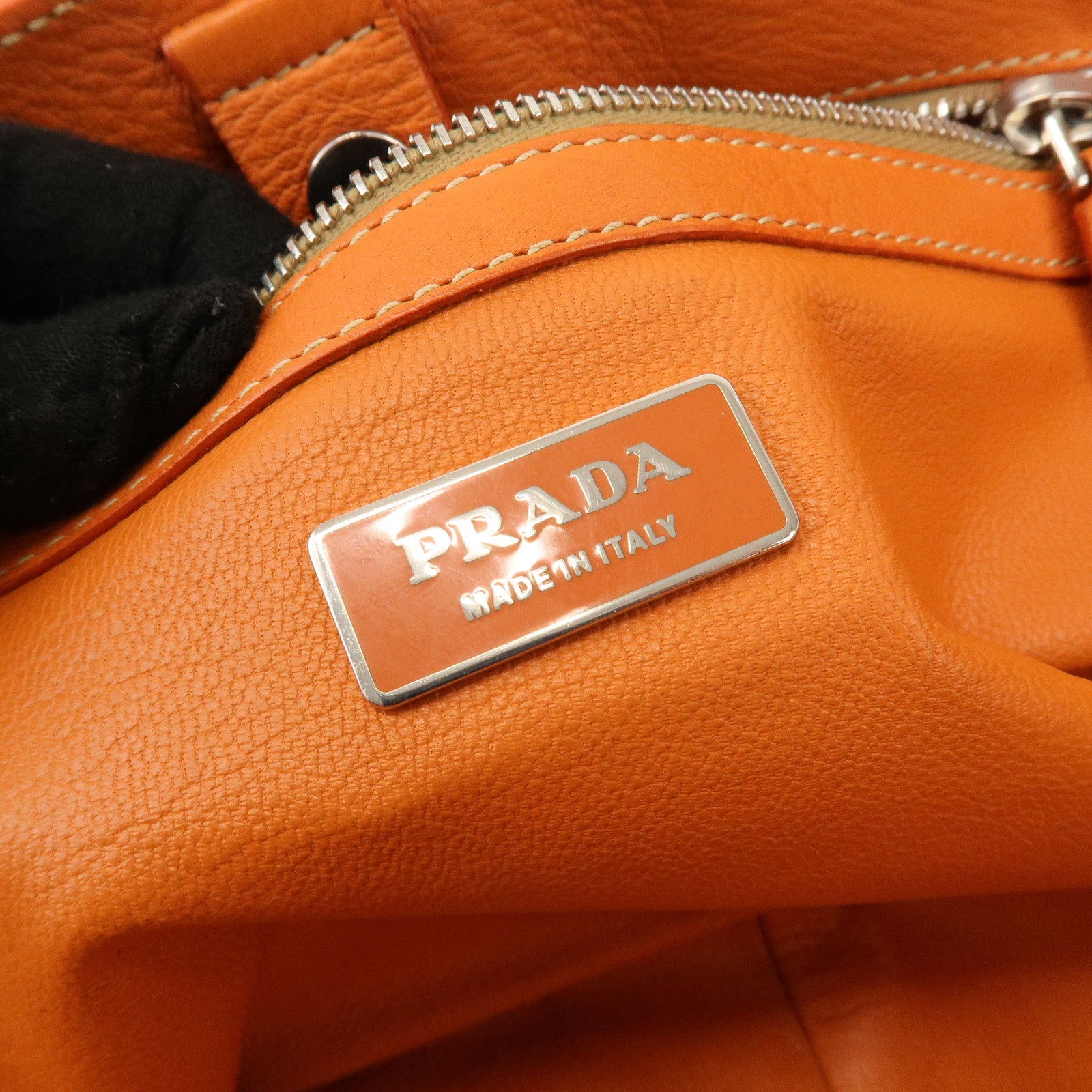 PRADA Triangle Logo Raffia Leather Shoulder Bag Natural Orange
