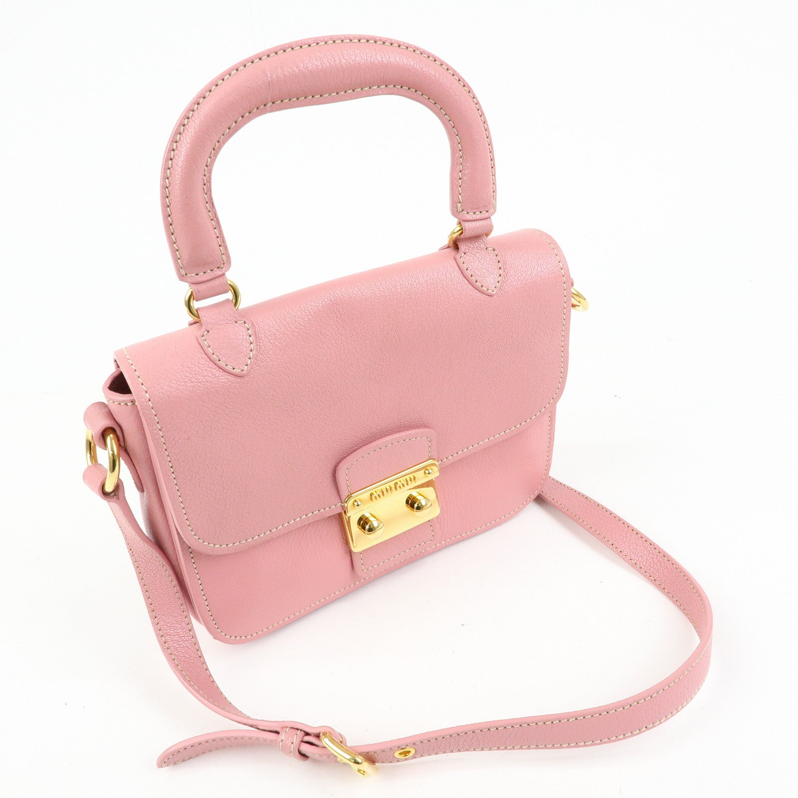 MIU MIU Madras Leather Top Handle 2Way Bag Hand Bag Pink RN0717
