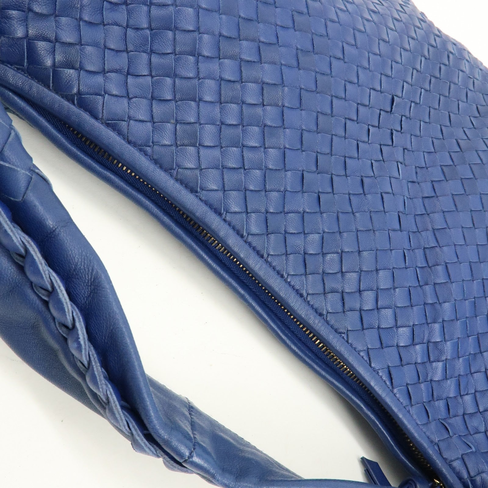 BOTTEGA VENETA Hobo Intrecciato Leather Shoulder Bag Blue 115654