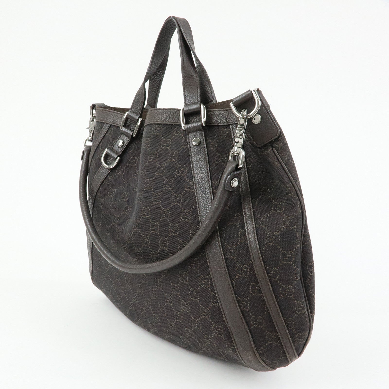 GUCCI GG Denim Leather 2Way Bag Shoulder Bag Dark Brown 268641