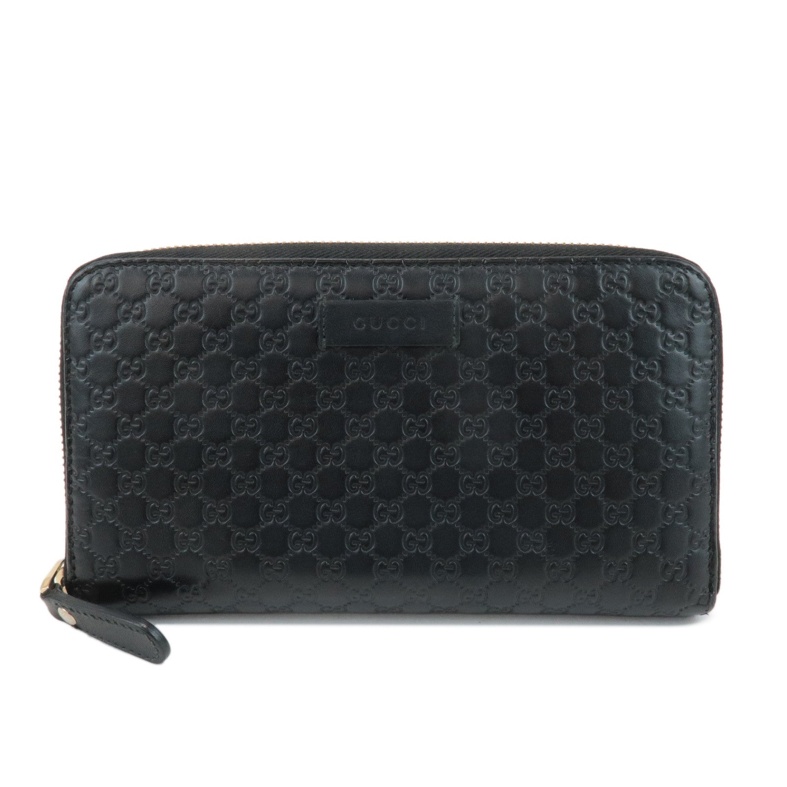 GUCCI Micro Guccissima Leather Zip Around Long Wallet Black 449391 Used