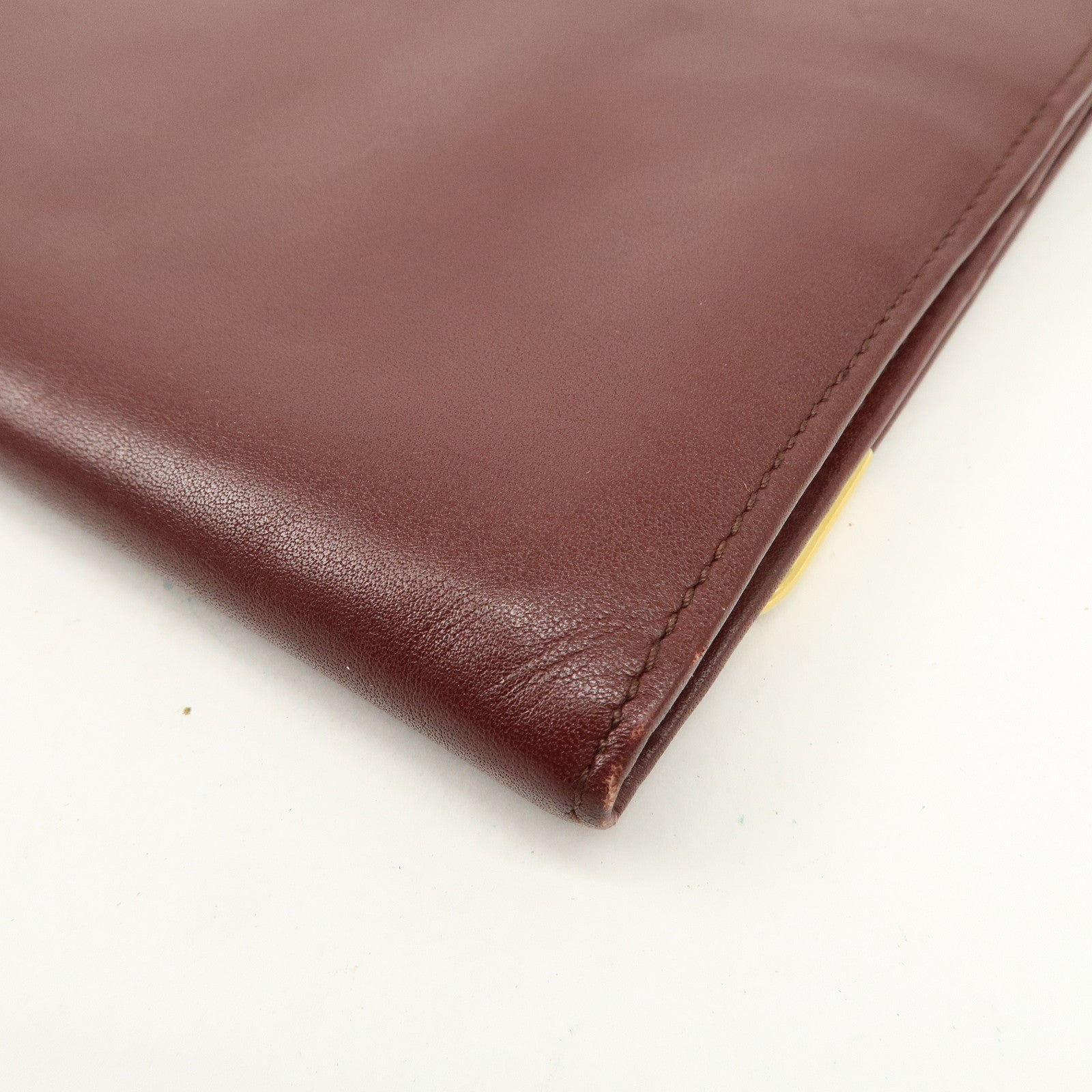 Cartier Must Line Leather Clutch Bag Bordeaux Gold Hardware Used