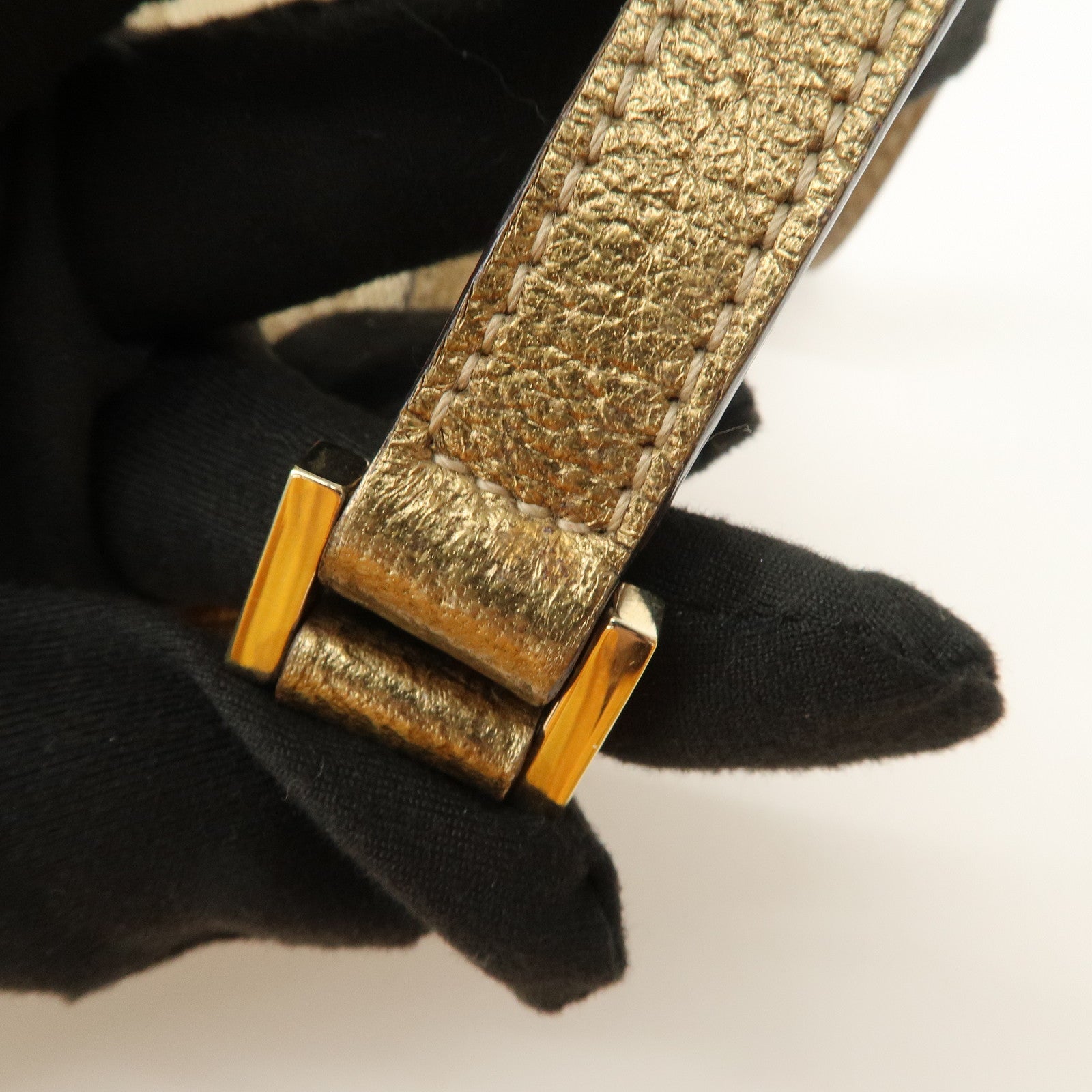 GUCCI Abbey GG Canvas Leather Pouch Hand Bag Beige Gold 145750