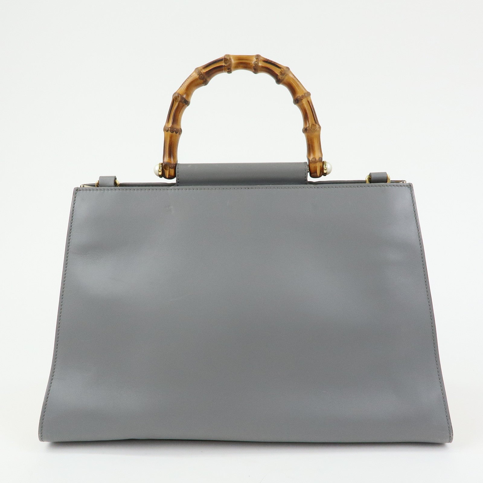 GUCCI Sherry Bamboo Nymphaea Leather 2Way Bag Gray White 453764
