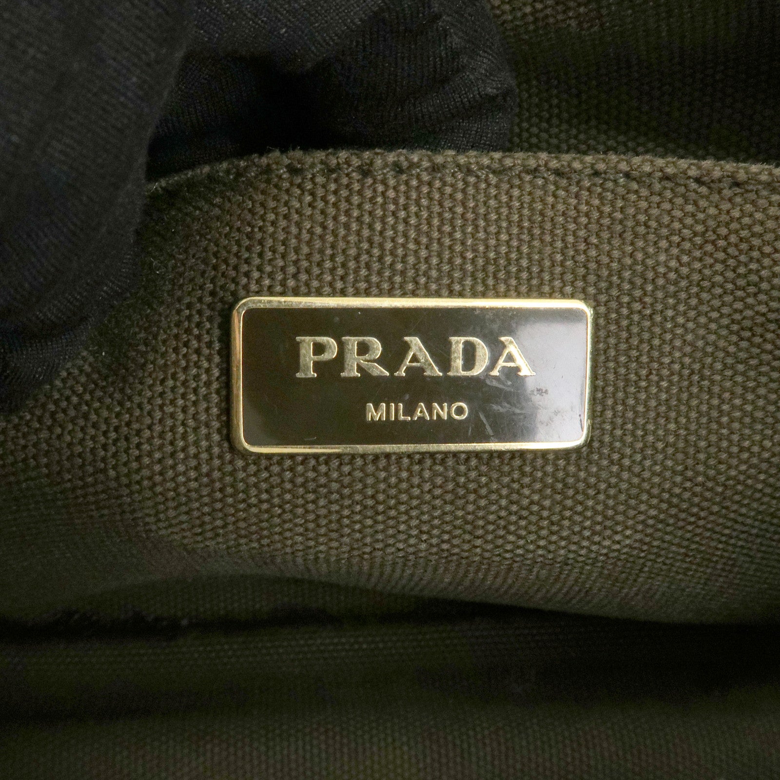 PRADA Logo Canapa Mini Canvas Tote Bag Hand Bag Khaki BN2439 Used