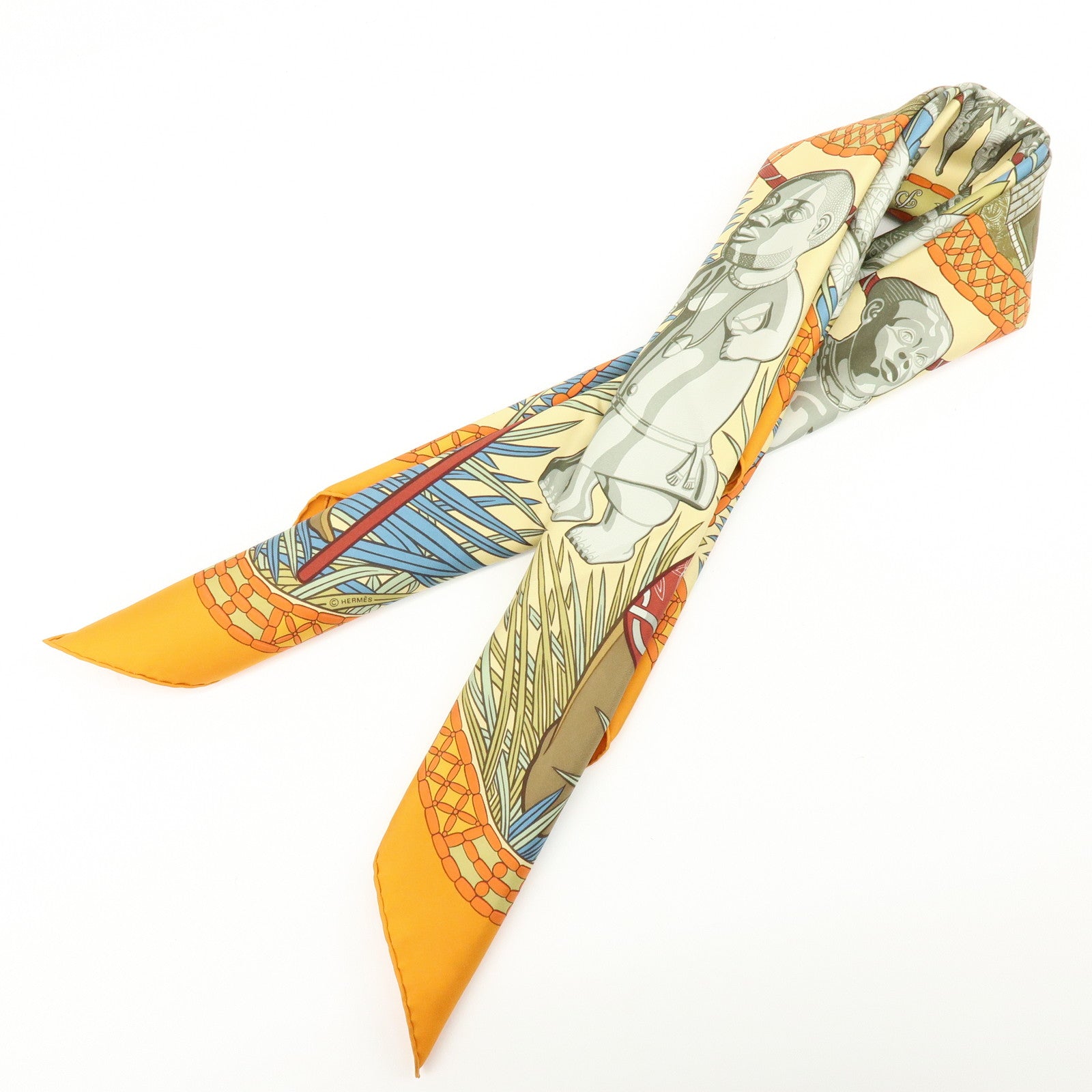 HERMES Carre 90 Silk 100% Scarf Tresor Royal Du Benin Orange