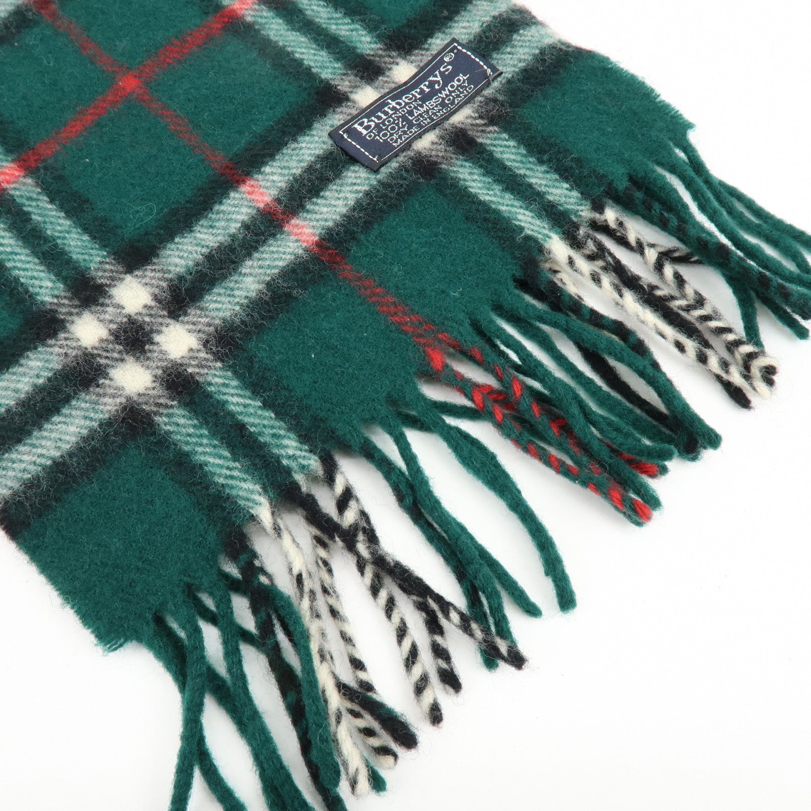 BURBERRY Plaid Cashmere 100% Scarf Green White Red