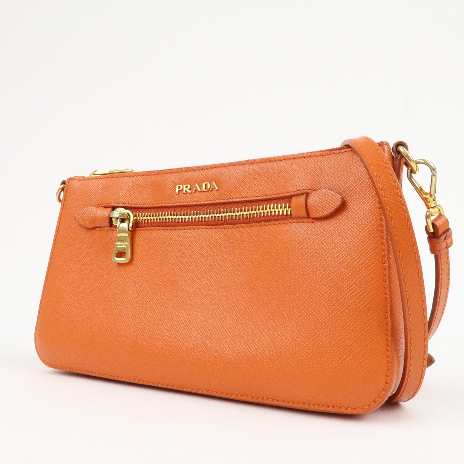 PRADA Logo Leather Shoulder Bag Crossbody Bag Orange BT0834