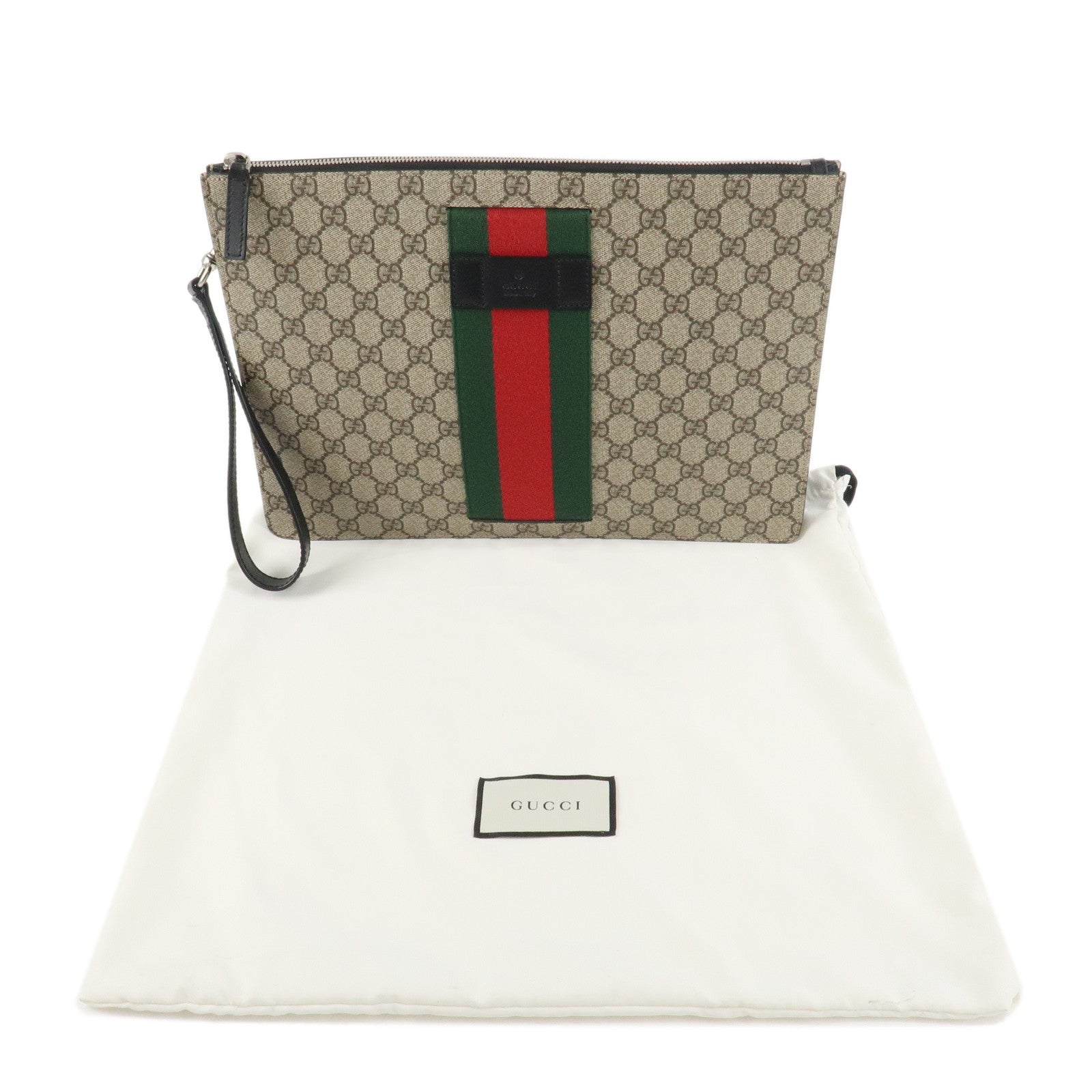 GUCCI Sherry GG Supreme Leather Clutch Bag Beige Black 433665 Used