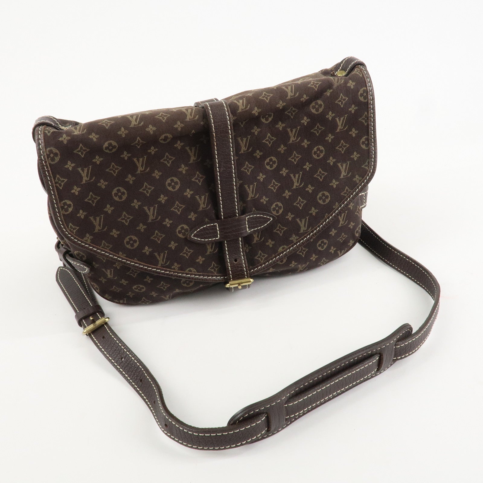 Louis Vuitton Monogram Mini Lin Saumur 30 Shoulder Bag Brown M95227 Used