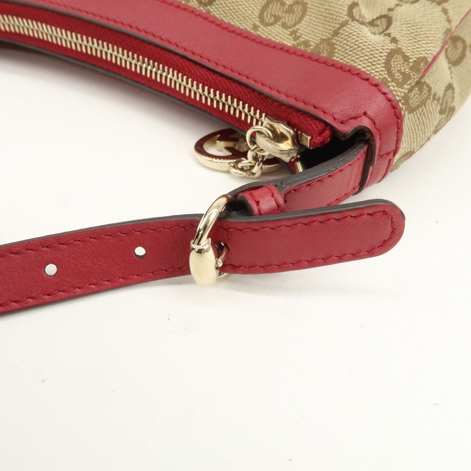 GUCCI Lovely Heart GG Monogram Canvas Leather Hand Bag Brown 245938