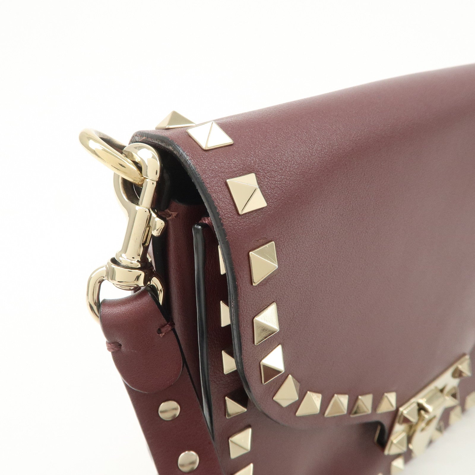 VALENTINO Rock Studs Leather Shoulder Bag Hand Bag Brown