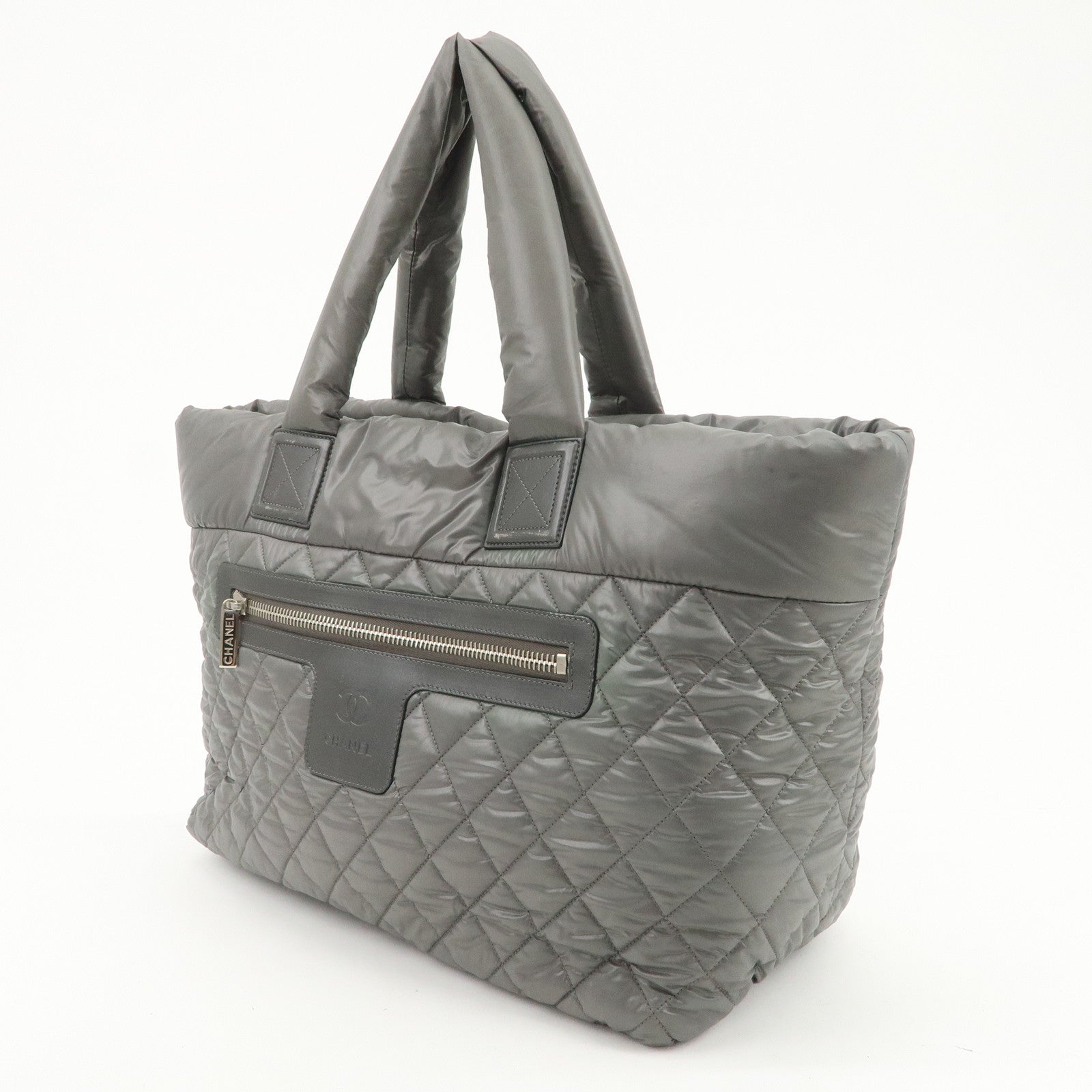 CHANEL COCO Cocoon Nylon Leather Medium Tote Bag Hand Bag A48611