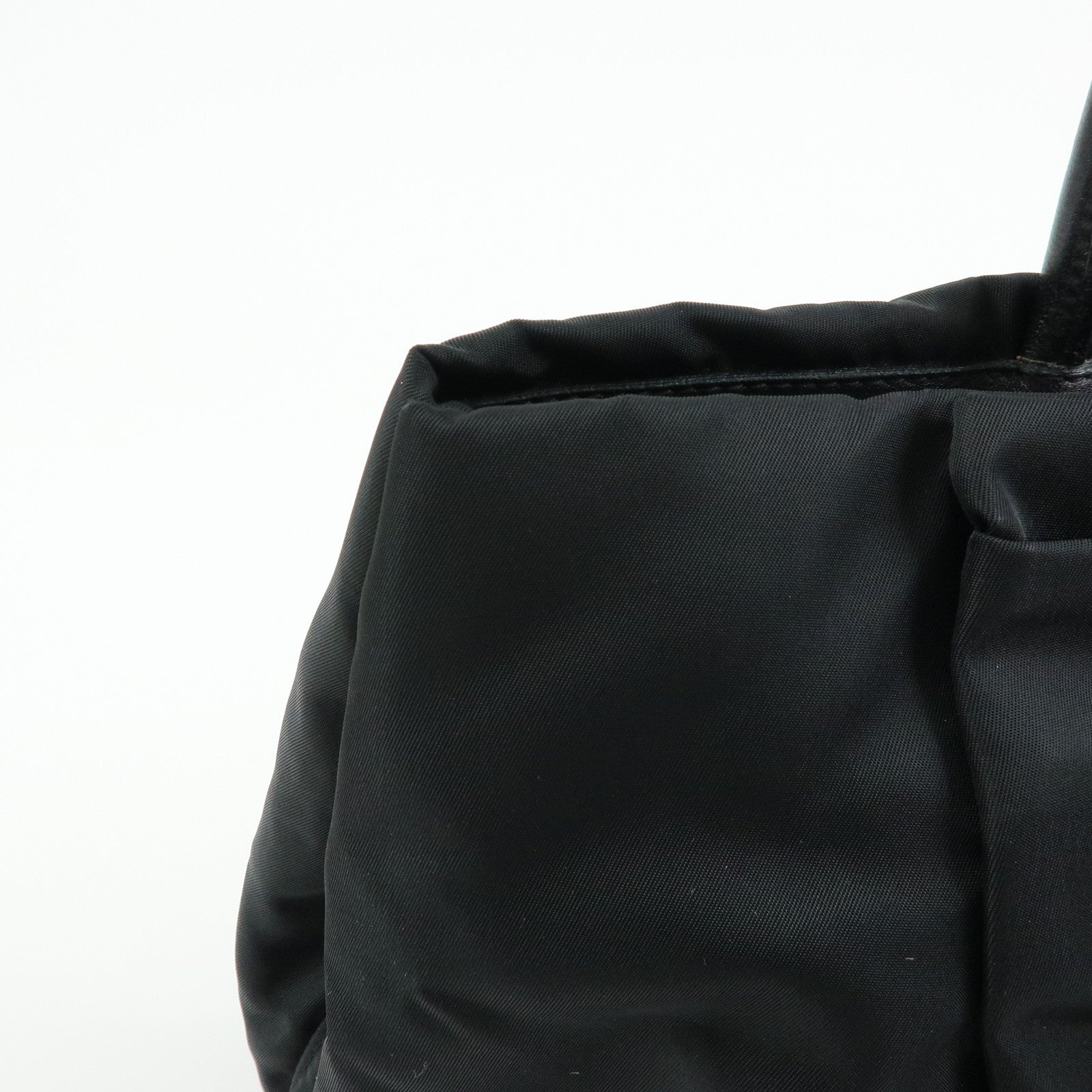 PRADA Nylon Leather Ribbon Hand Bag Tote Bag Black BN1601