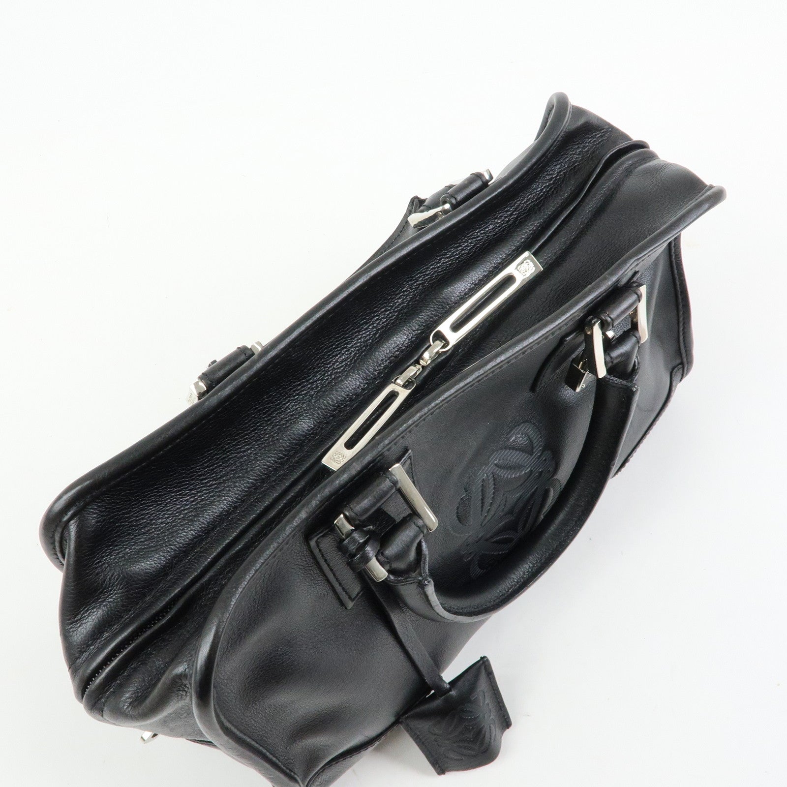 LOEWE Anagram Amazona 28 Leather Hand Bag Boston Bag Black