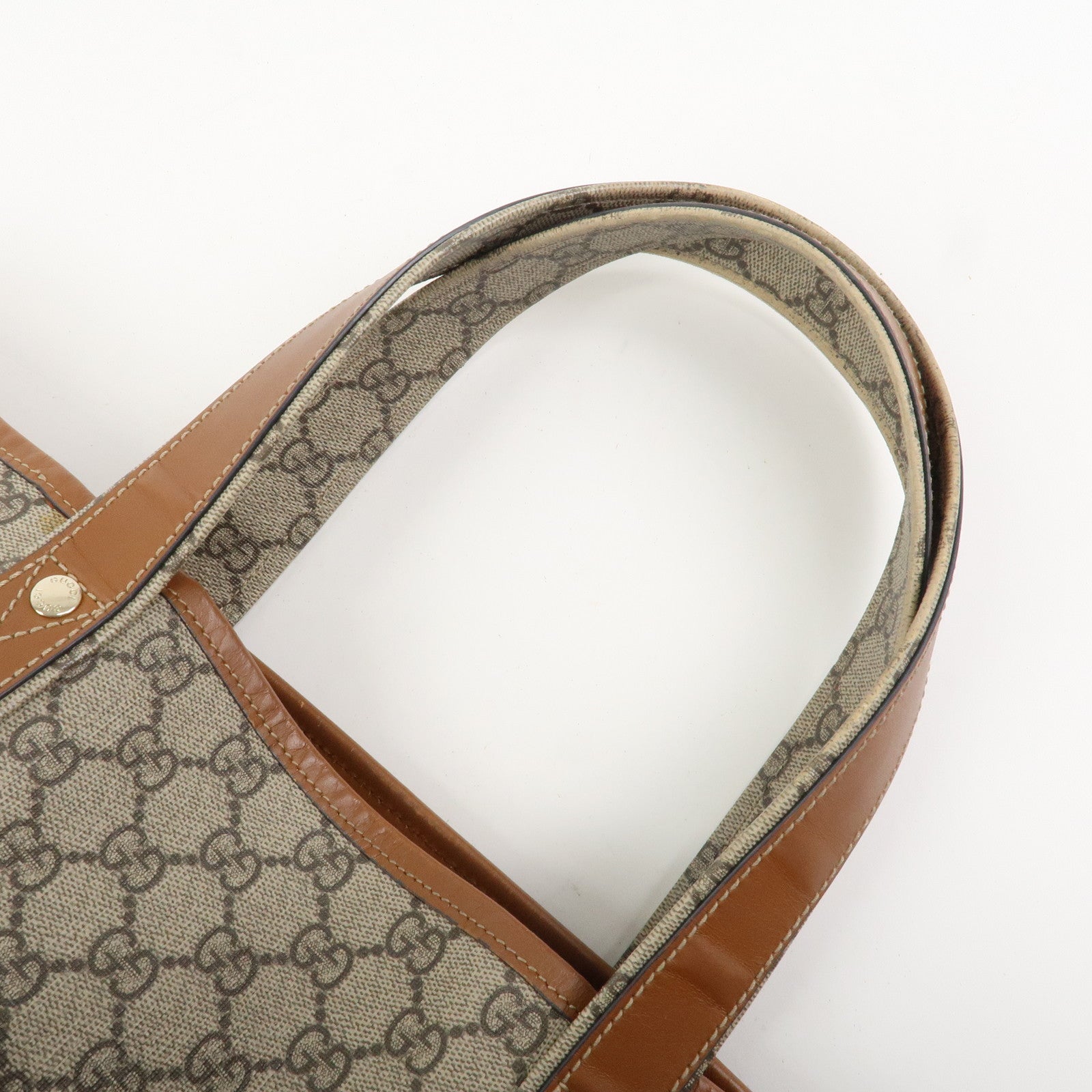 GUCCI GG Supreme Sherry Leather Tote Bag Beige Brown 211134