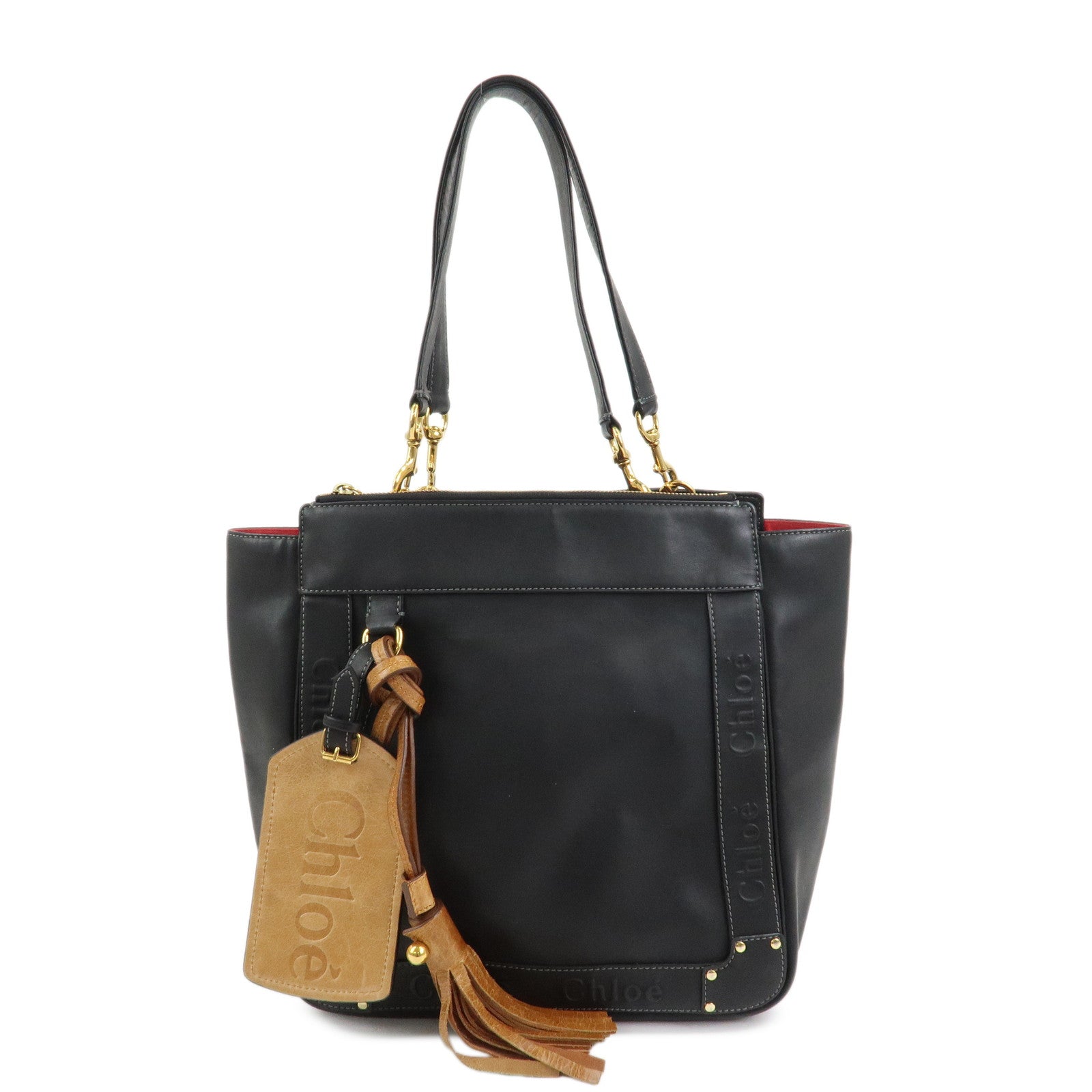 Chloe Eden Logo Leather Shoulder Bag Tote Bag Black