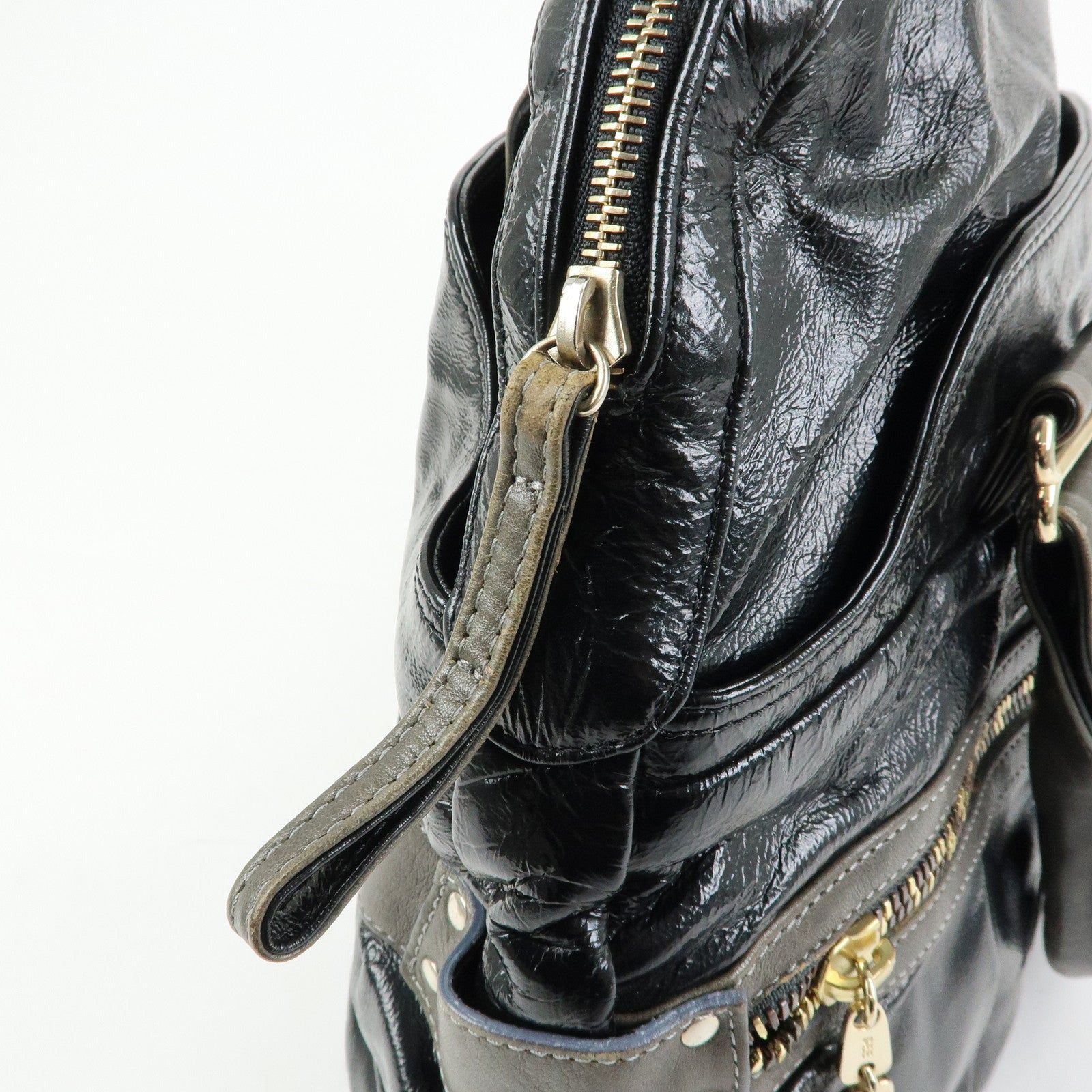 Chloe See by Chloe Leather Boston Bag Hand Bag Metalic Black