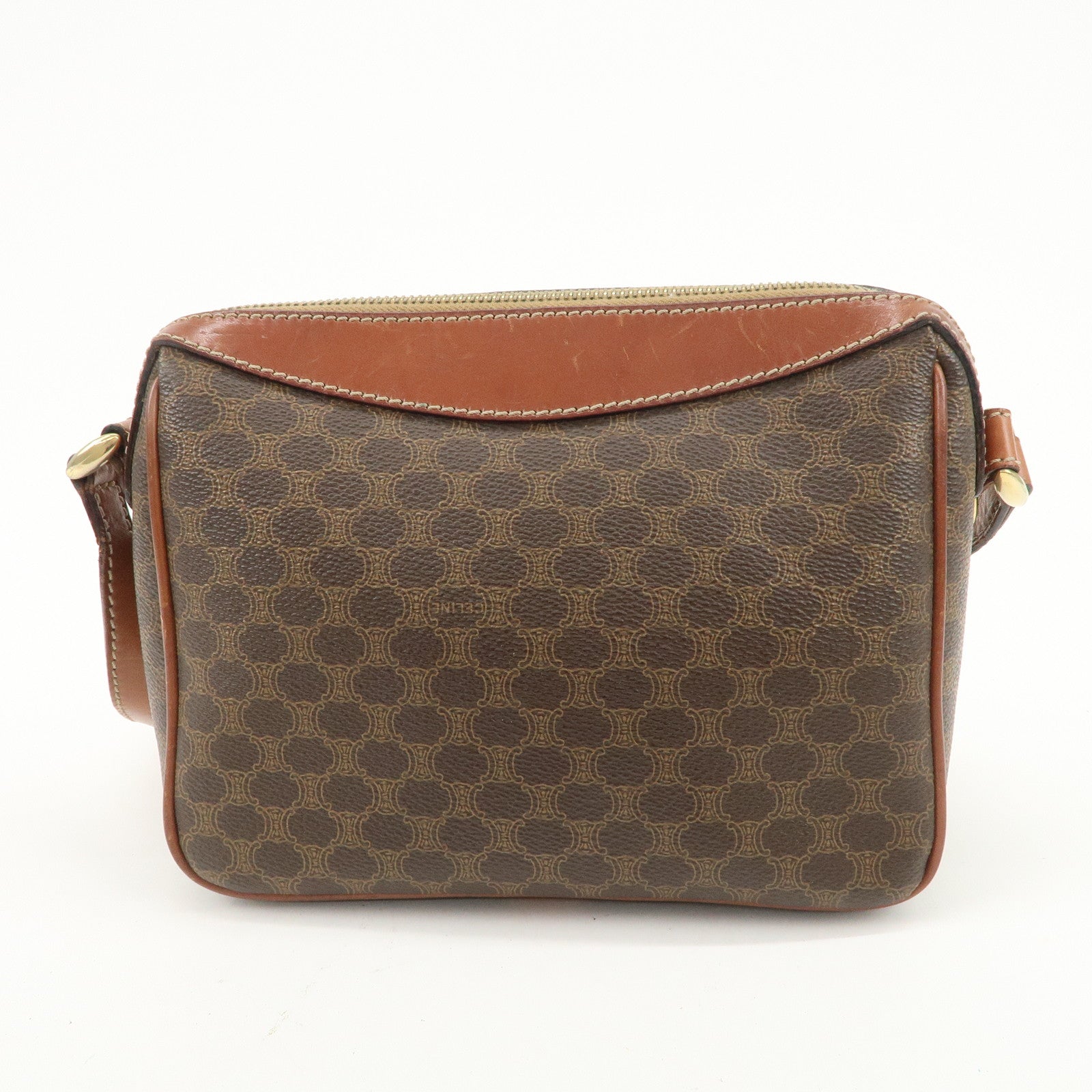 CELINE Macadam Logo Leather Shoulder Bag Brown Gold