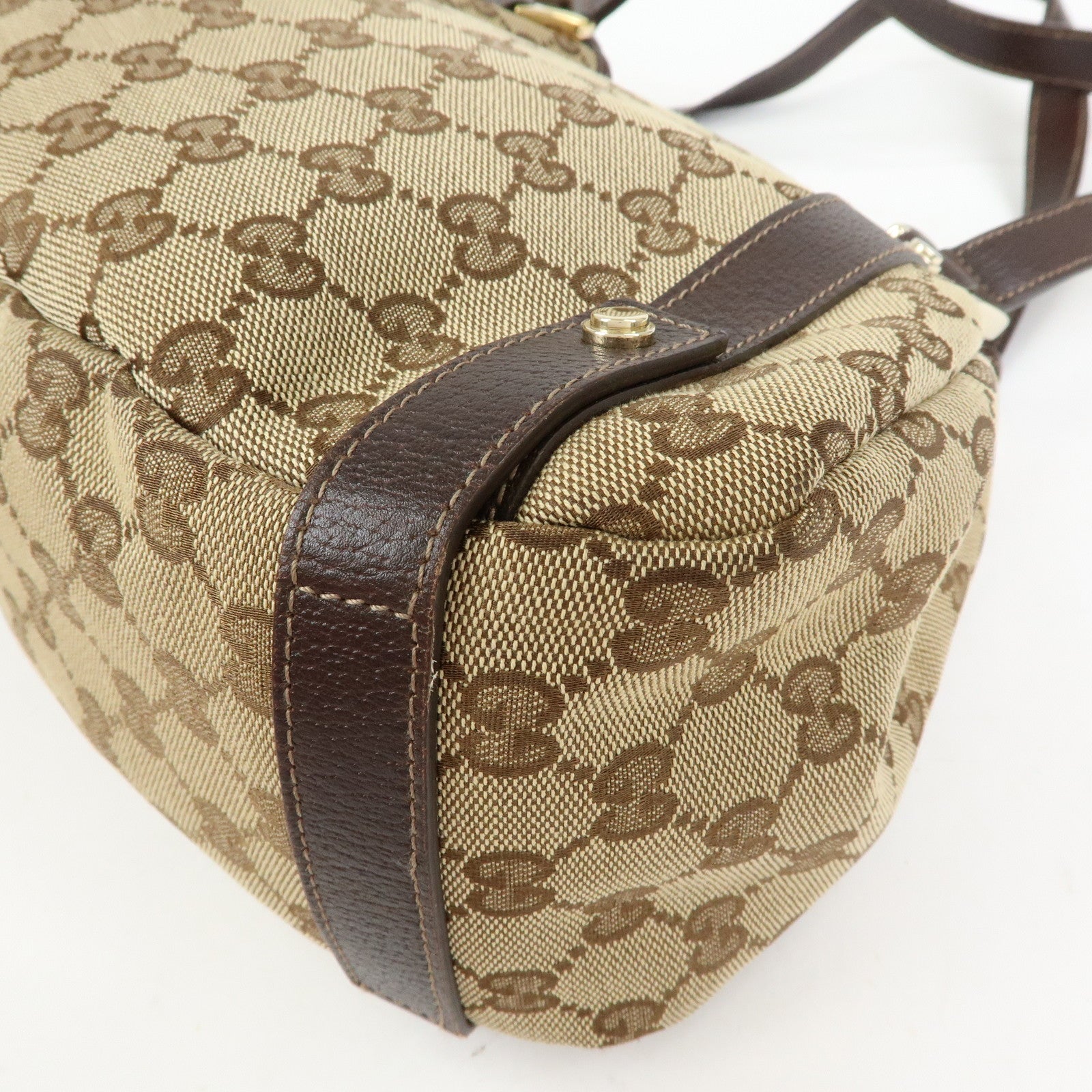 GUCCI Abbey GG Canvas Leather Tote Hand Bag Beige Brown 130736