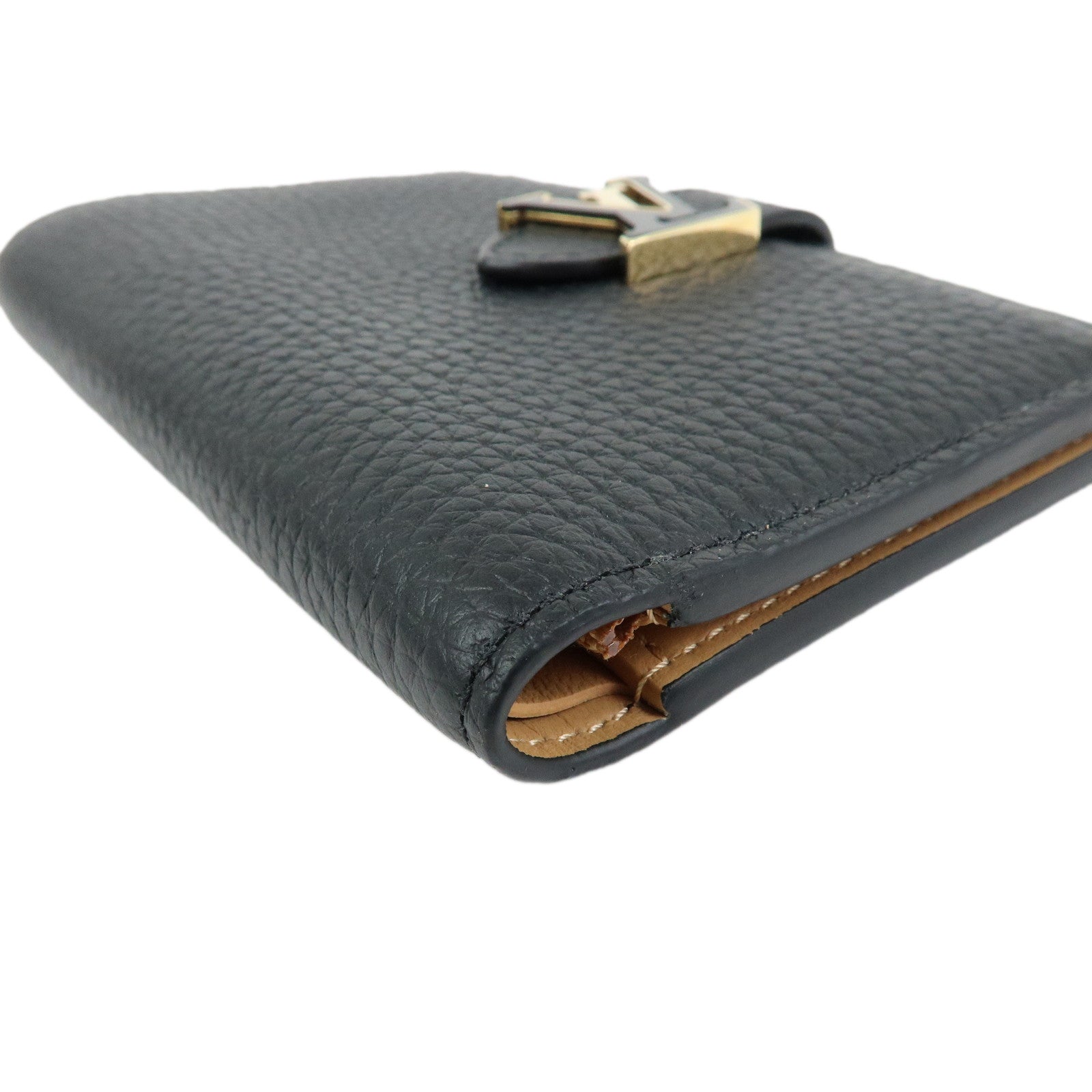 Louis Vuitton Taurillon Leather Vertical Compact Wallet Noir M81561