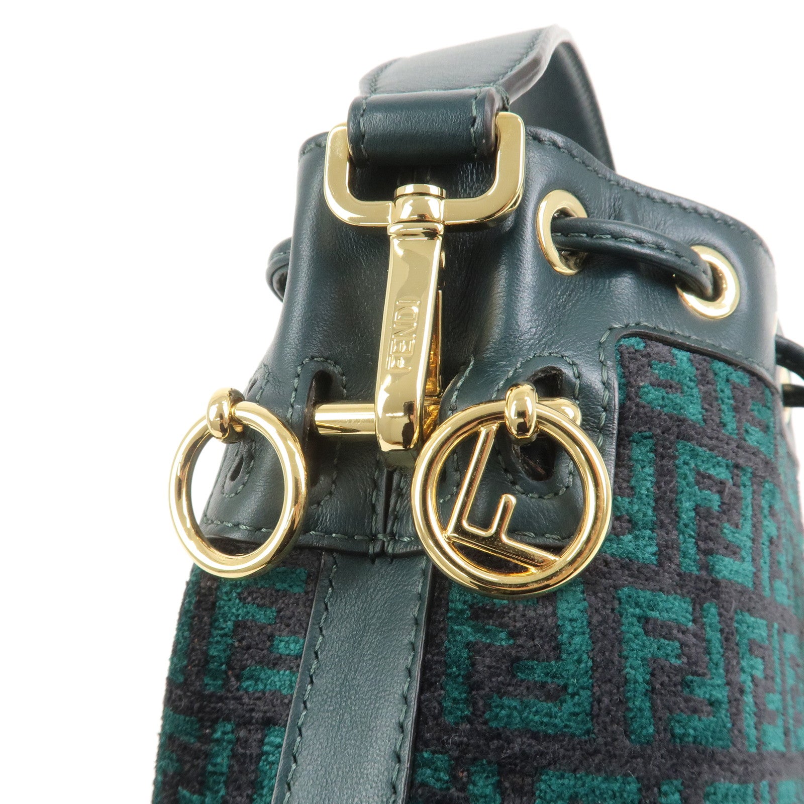 FENDI Mon Tresor Canvas Leather 2Way Bag Hand Bag Green 8BS010