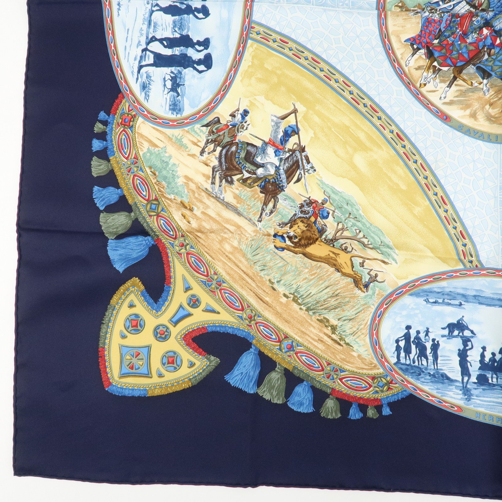 HERMES Carre 90 Silk 100% Scarf RENCONTRE OCEANE Black Used