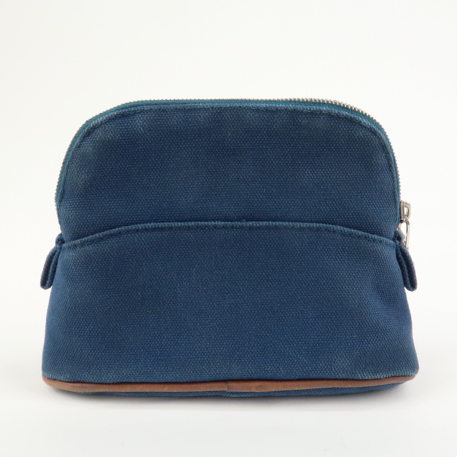 HERMES Canvas Leather Bolide Mini Mini 16 Pouch Cosmetic Pouch Navy