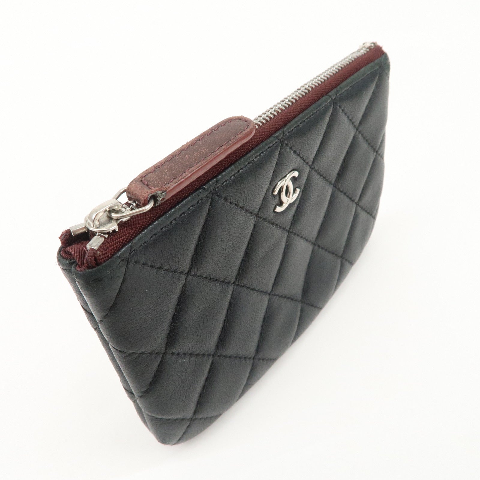 CHANEL Matelasse Caviarskin COCO Mark Coin Case Mini Pouch Black Silver Used