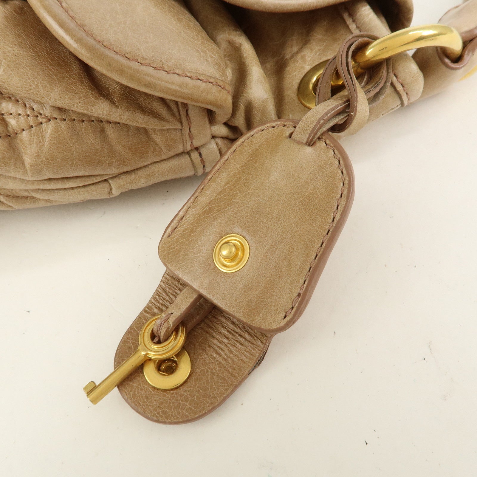 MIU MIU Matelasse Leather Hand Bag Light Brown RR1300