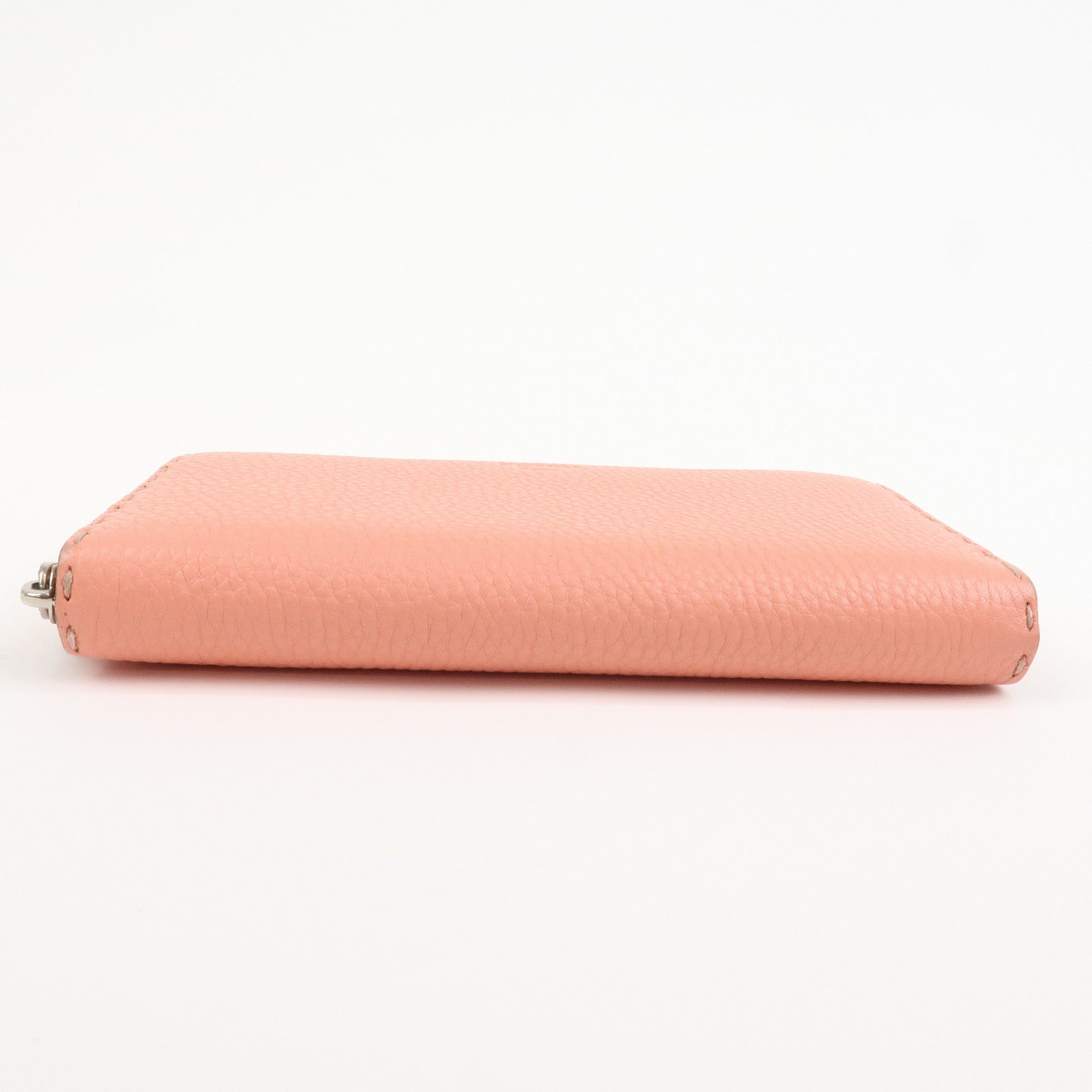 FENDI Leather Round Zippy Long Wallet Pink 8M0299