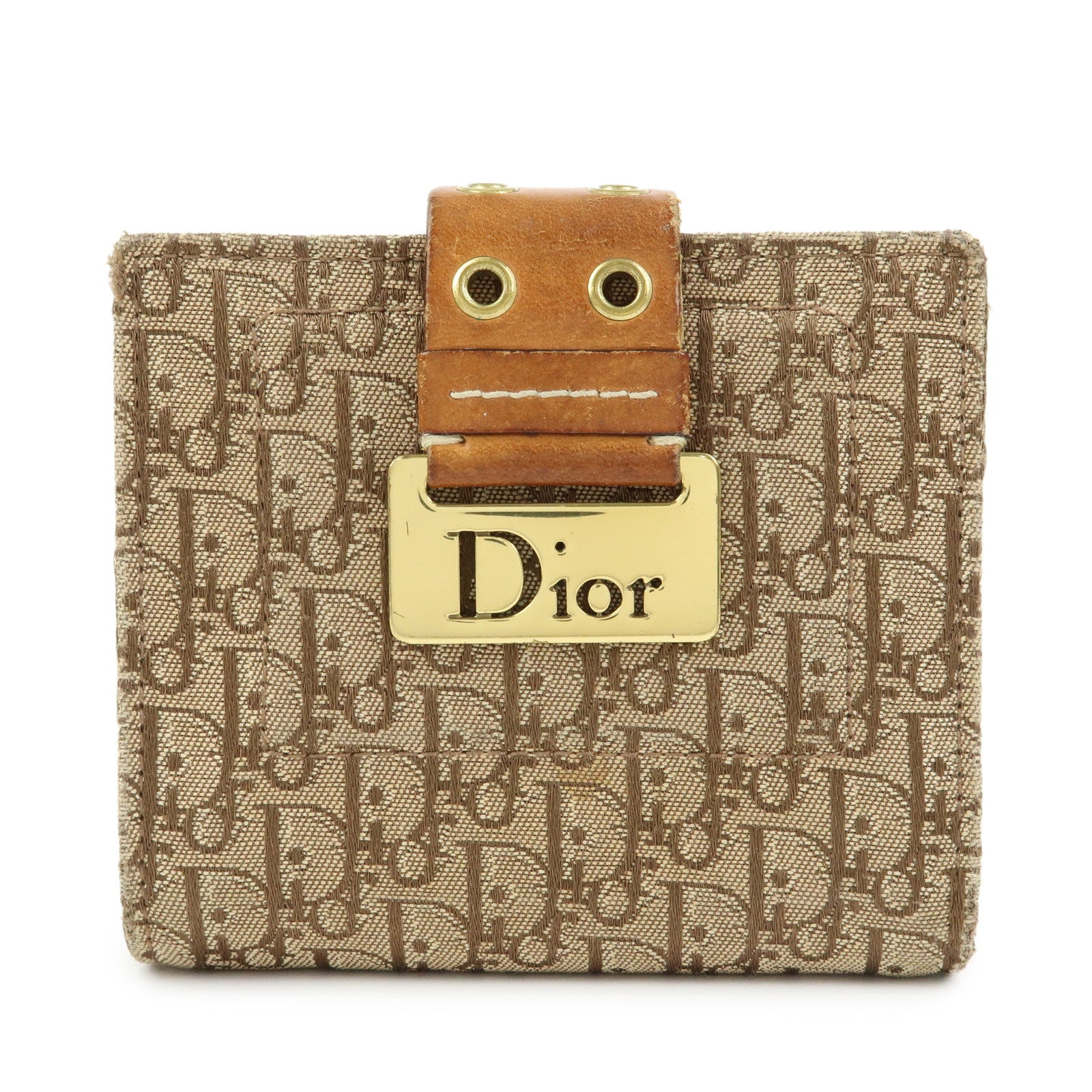 Christian Dior Trotter Canvas Leather Bi-fold Compact Wallet Beige
