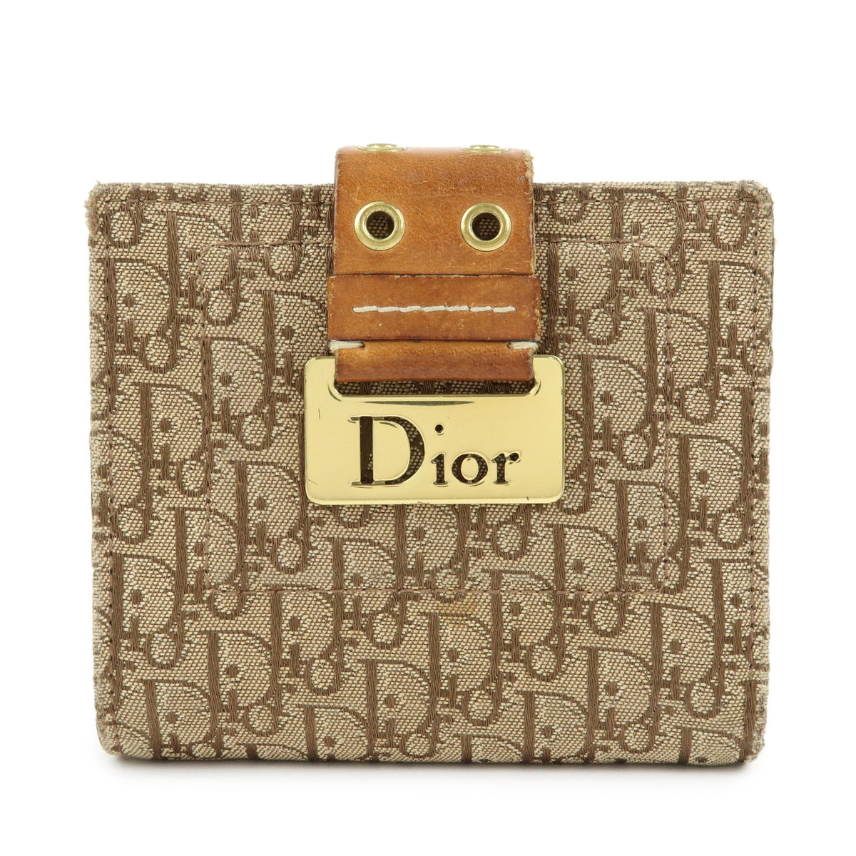 Christian Dior Trotter Canvas Leather Bi-fold Compact Wallet Beige