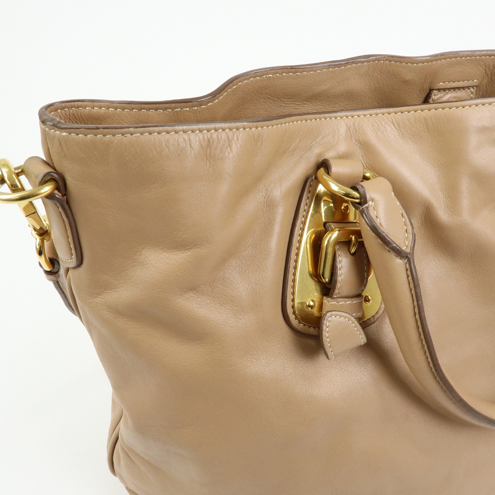 PRADA Soft Calf Leather 2Way Hand Shoulder Bag Light Brown BN1902