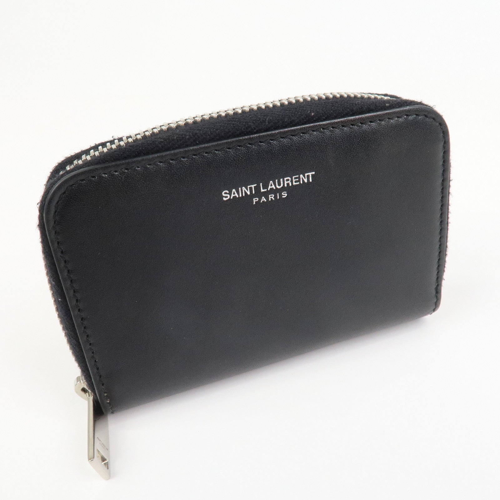 SAINT LAURENT PARIS Leather Coin Case Coin Wallet Black 506522