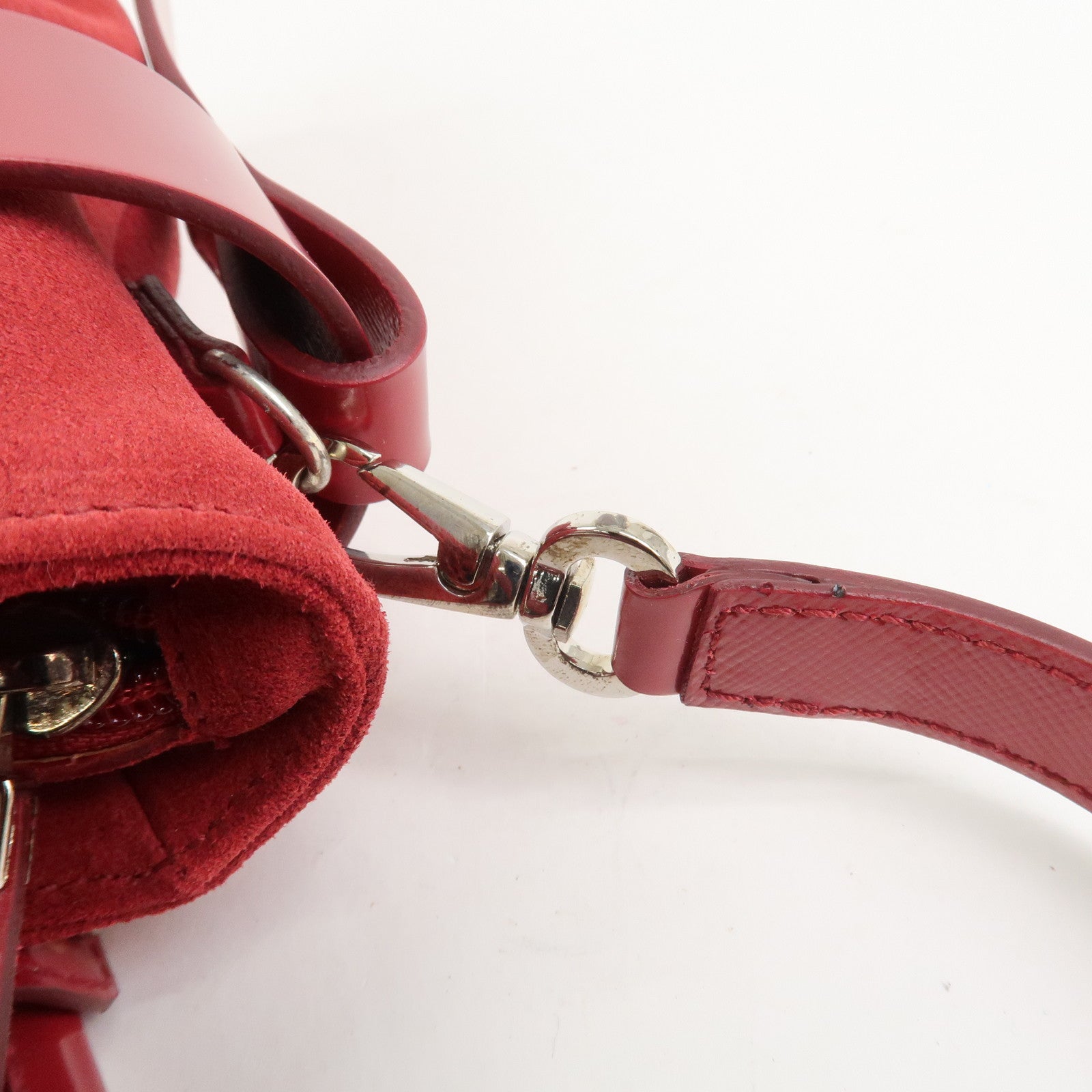 Ferragamo Gancini Suede Leather 2Way Bag Hand Bag Shoulder Bag Red